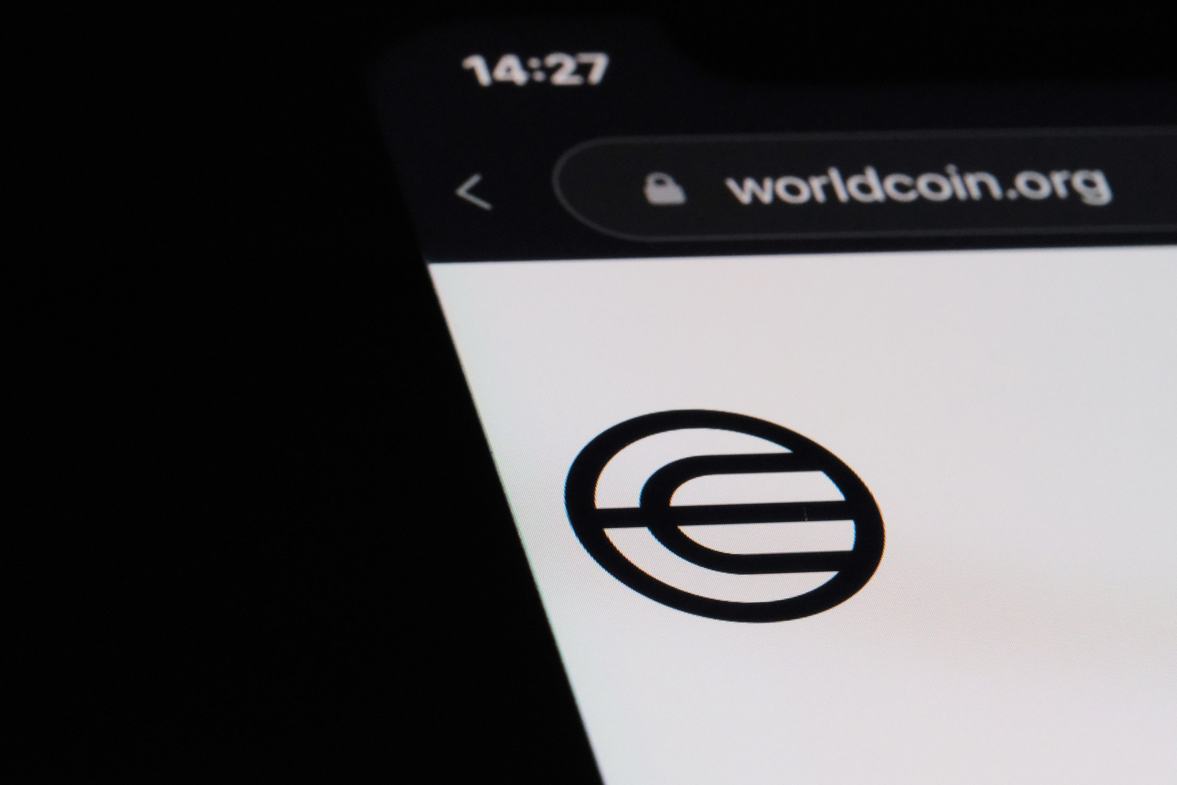 A close up of the Worldcoin logo on its website. Photo: Shutterstock Images