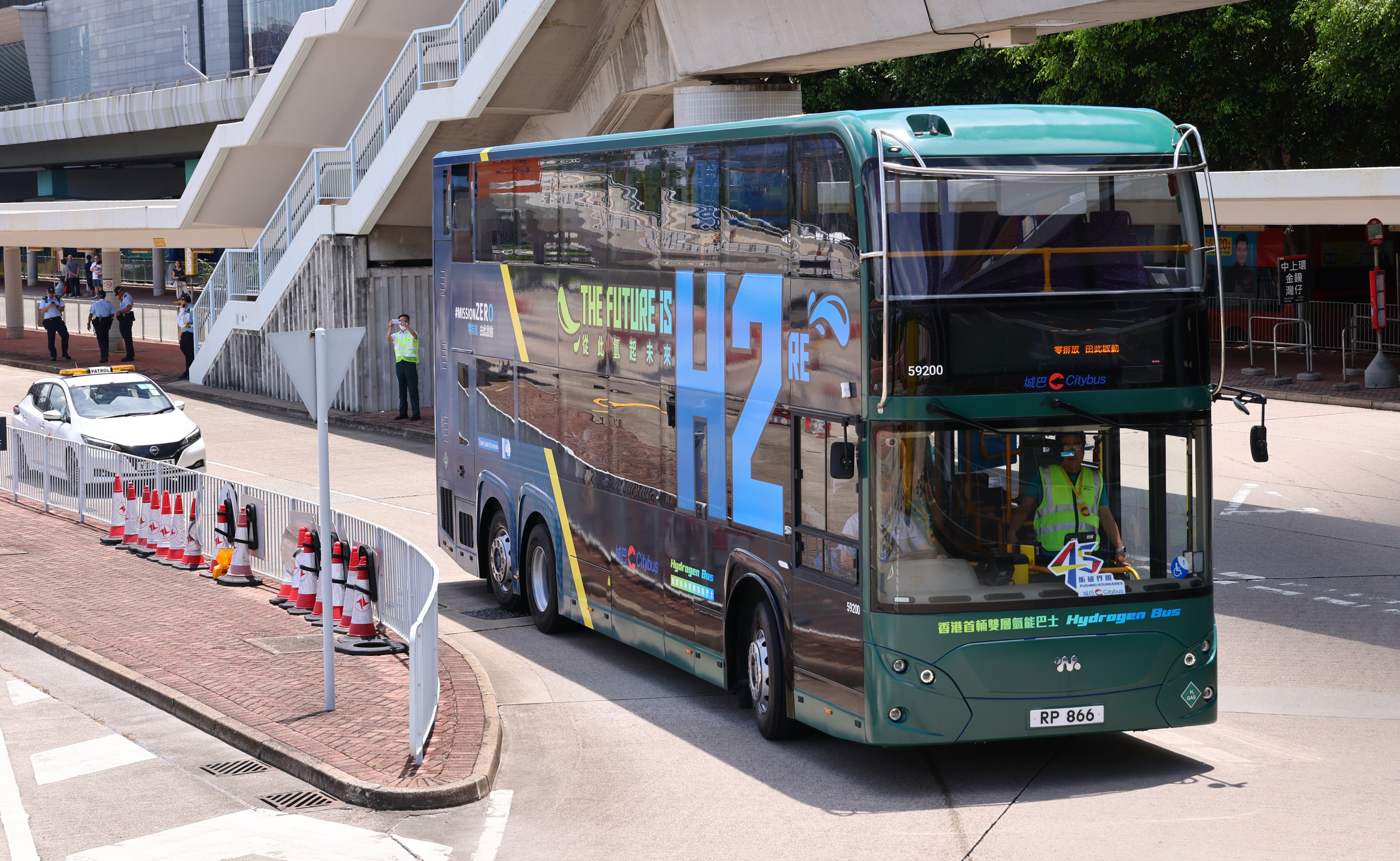 Hong Kong’s first hydrogen-powered bus makes its first cross-harbour trip on July 14, 2024. Photo: Dickson Lee