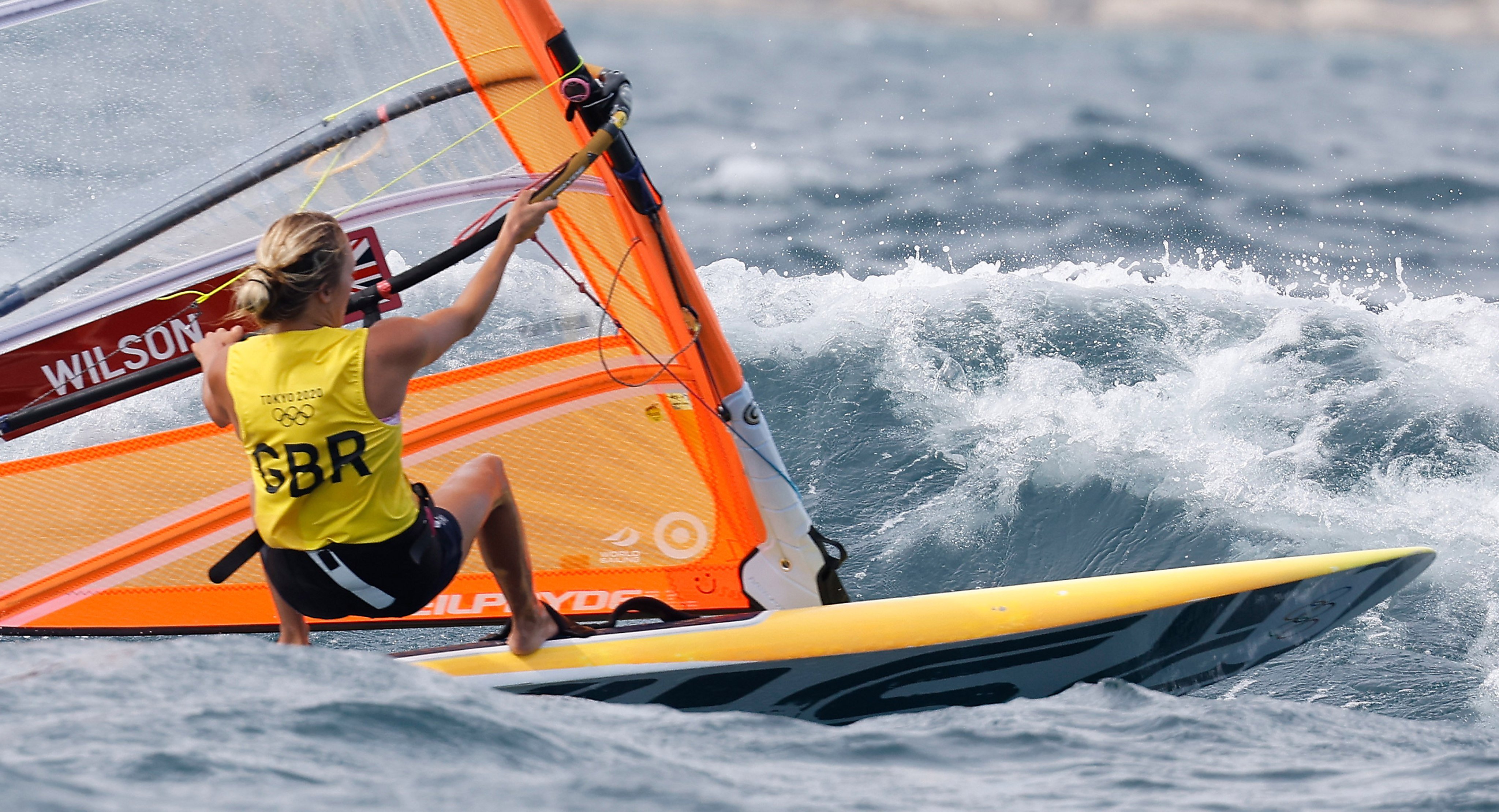 Great Britain’s Emma Wilson, a bronze medal winner at the Tokyo and Paris Olympic Games, will compete at the Hong Kong Open Windsurfing Championship. Photo: EPA