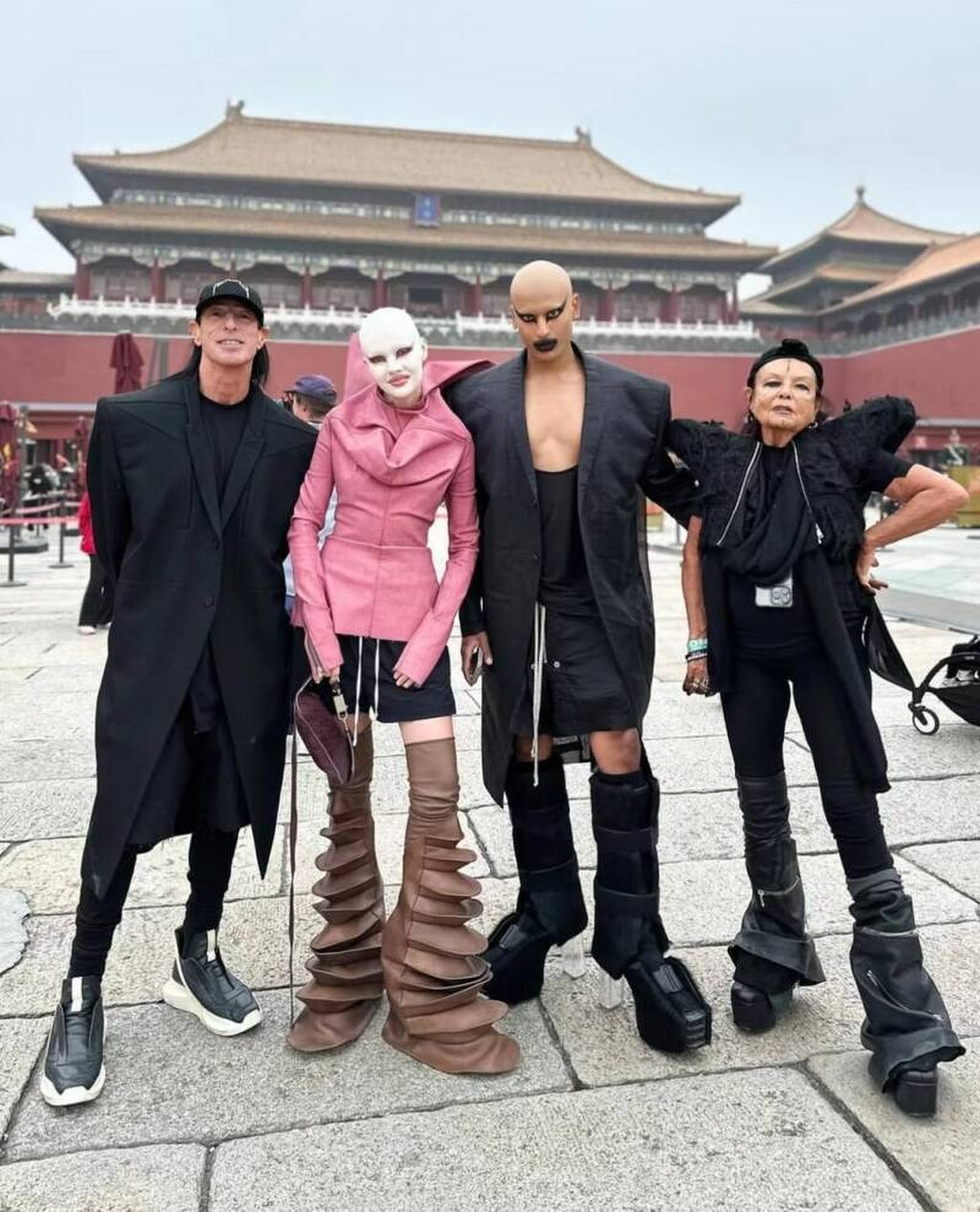 Rick Owens (left), Fecal Matter founders Hannah Rose Dalton and Steven Raj Bhaskaran, along with Michele Lamy were turned away from the Forbidden City. Photo: Instagram/ Matières Fécales