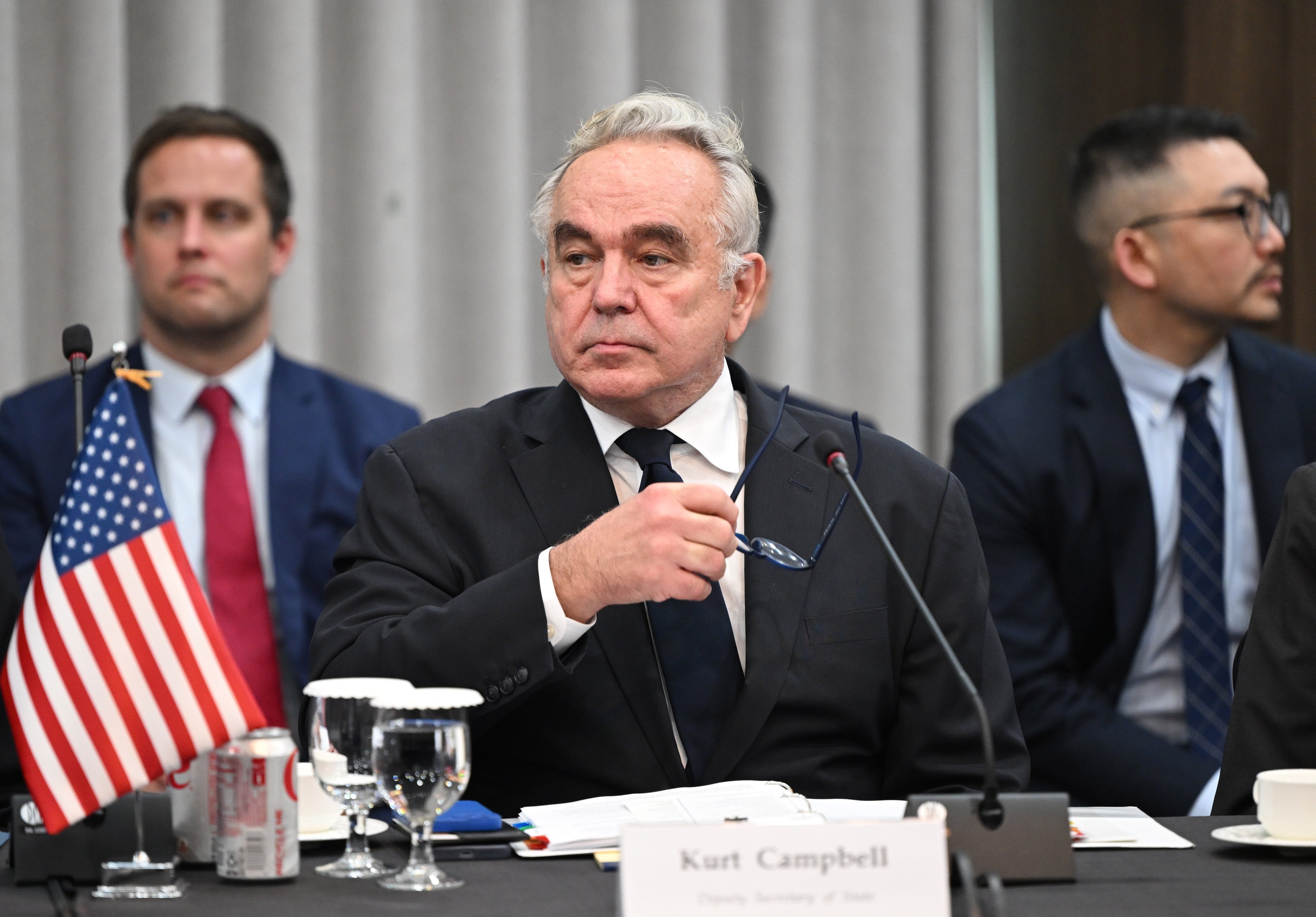 US Deputy Secretary of State Kurt Campbell (centre) attends a trilateral meeting with his counterparts from Japan and South Korea in Seoul on Wednesday. Photo: EPA-EFE