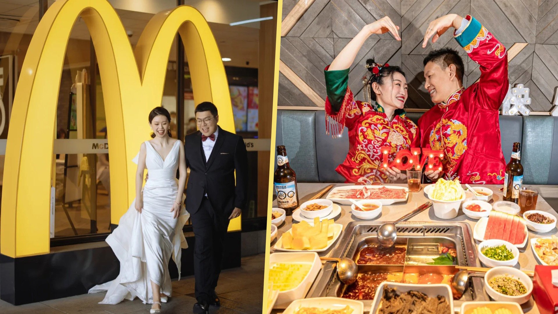 Young Chinese couples are ditching lavish weddings for fun, affordable celebrations at McDonald’s and Haidilao. Photo: SCMP composite/Xiaohongshu