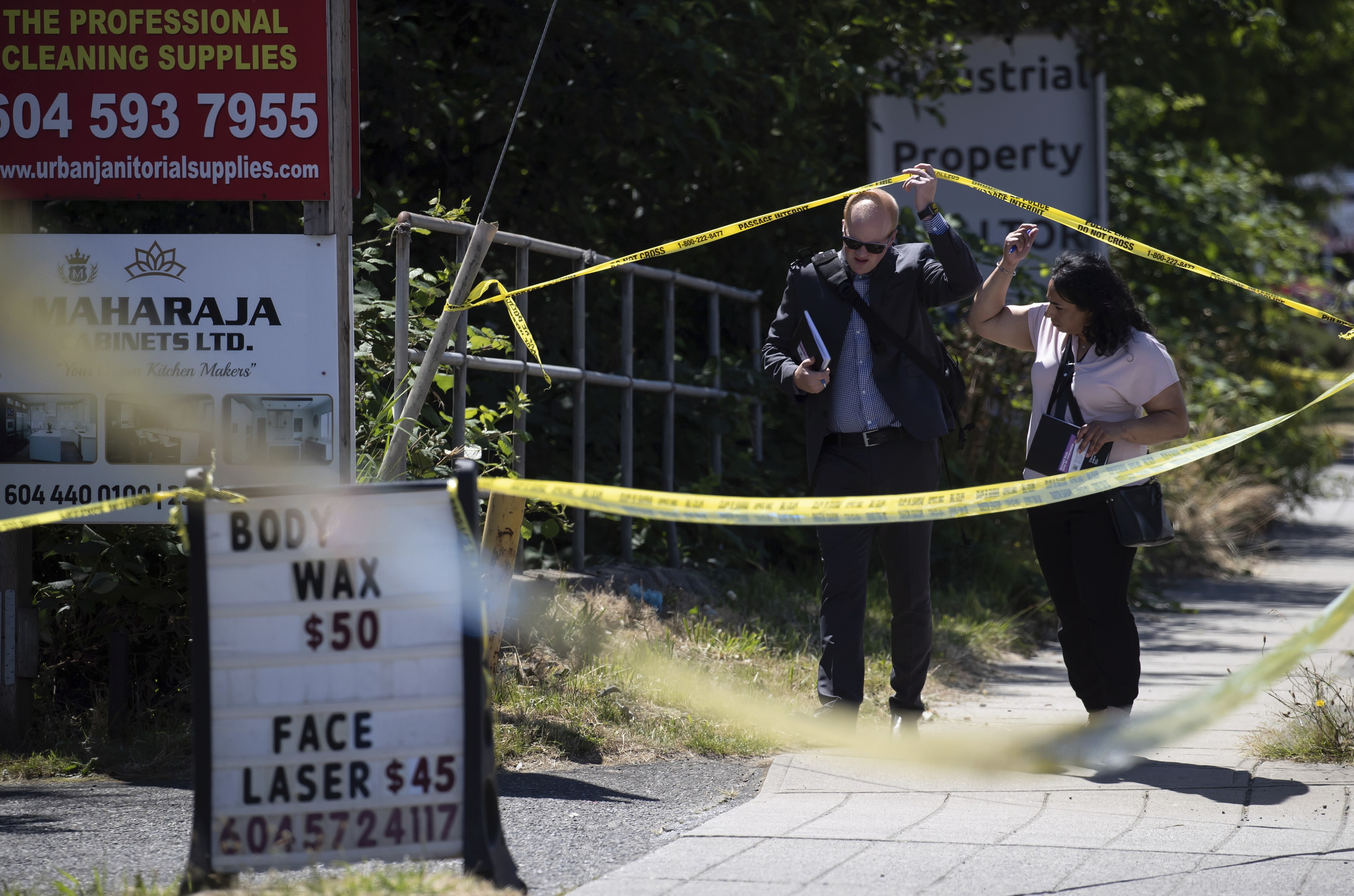 Investigators at the scene of the shooting, in Surrey, British Columbia in 2022. File photo: The Canadian Press via AP