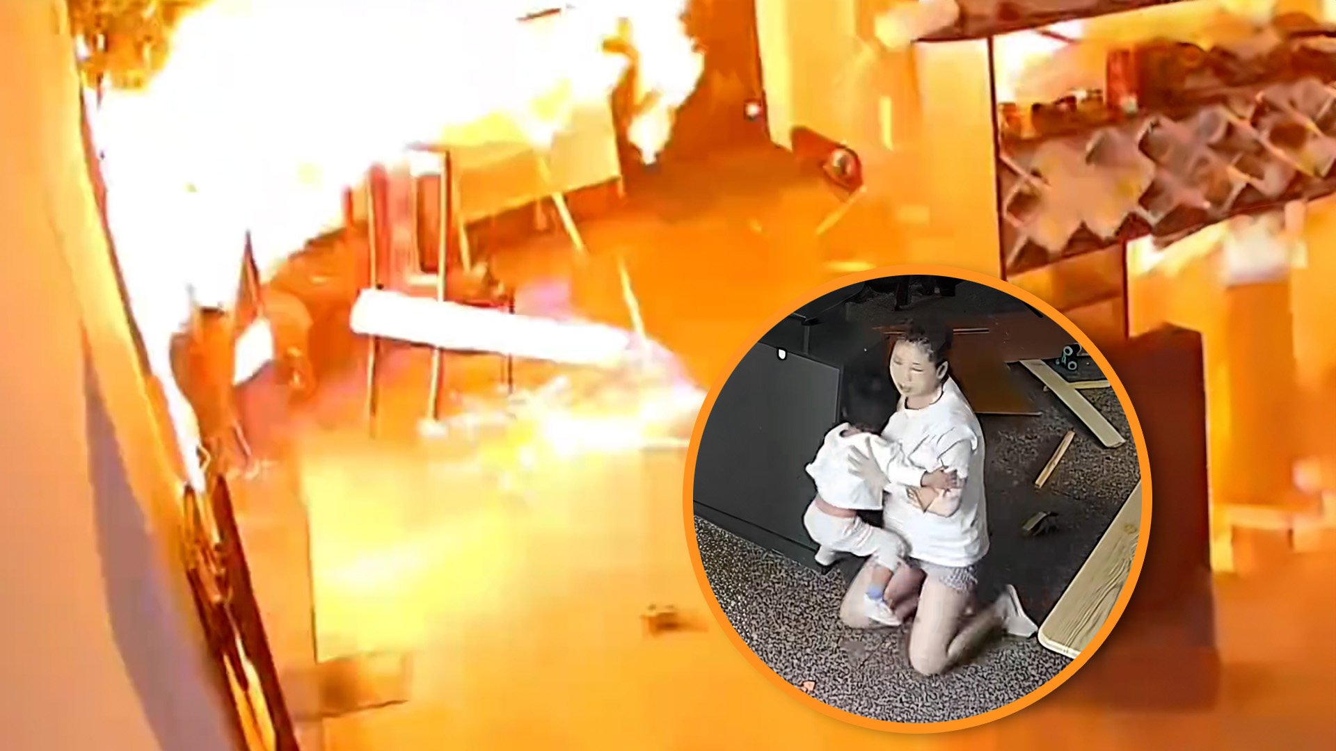 Shocked millions watch a video in shock as a badly burned mother screams in pain from a kitchen blast while protecting her toddler son. Photo: SCMP composite/Douyin