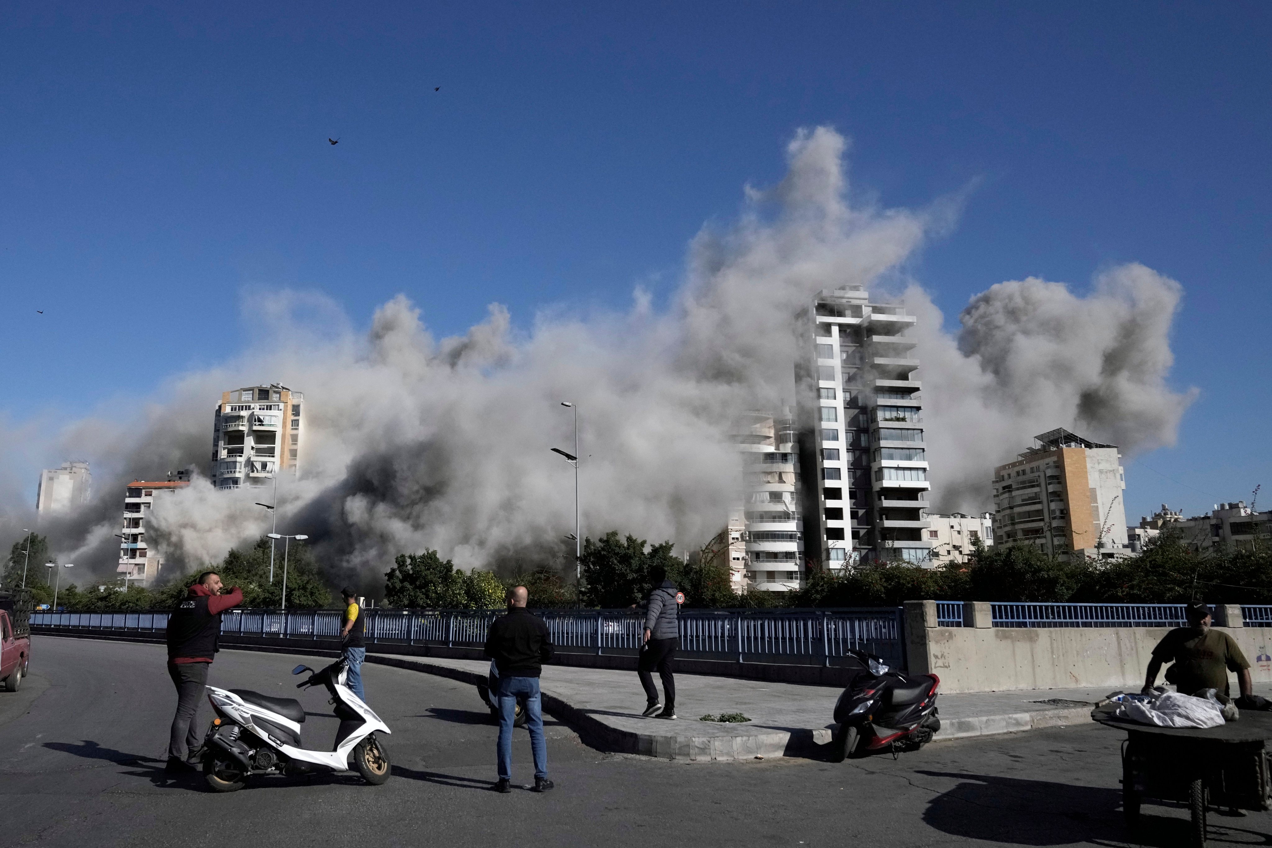 Smoke rises from a building hit by an Israeli air strike in Ghobeiri, Beirut, on Tuesday. Photo: AP