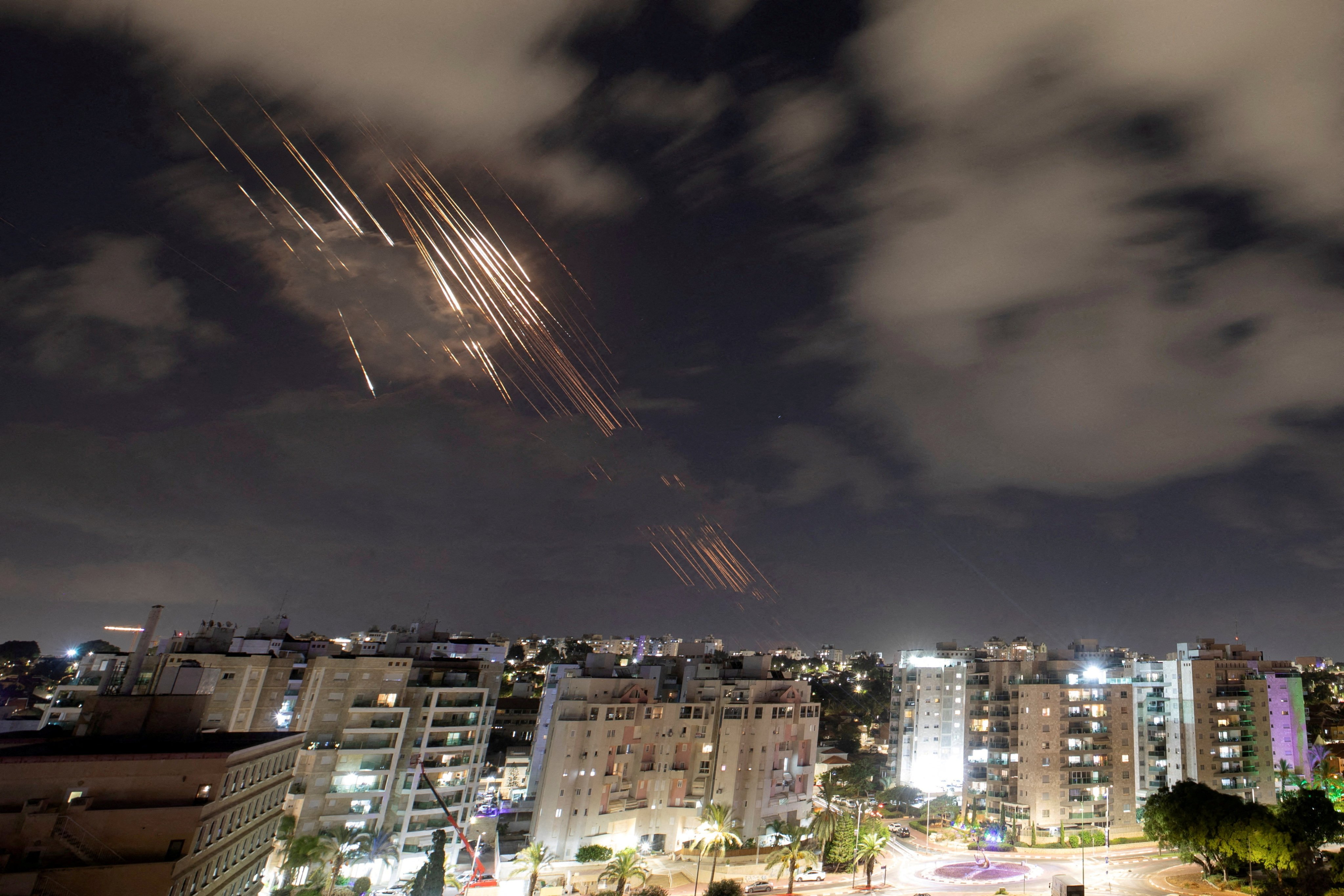 Israel’s Iron Dome anti-missile system intercepts rockets after Iran fired a salvo of ballistic missiles on October 1. Photo: Reuters