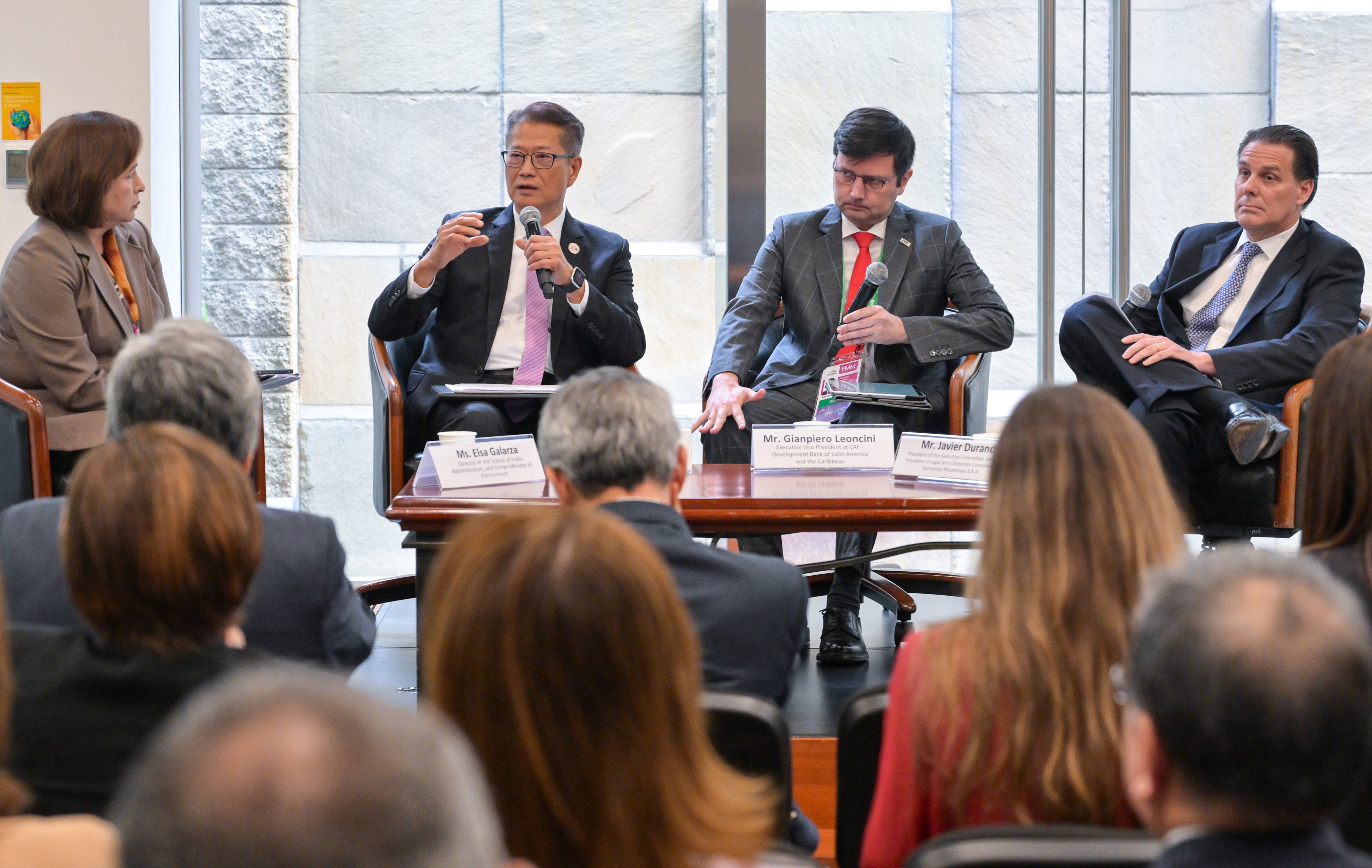 Financial Secretary Paul Chan (second from left) also discussed the city’s digitalisation of financial services during the meeting. Photo: Handout