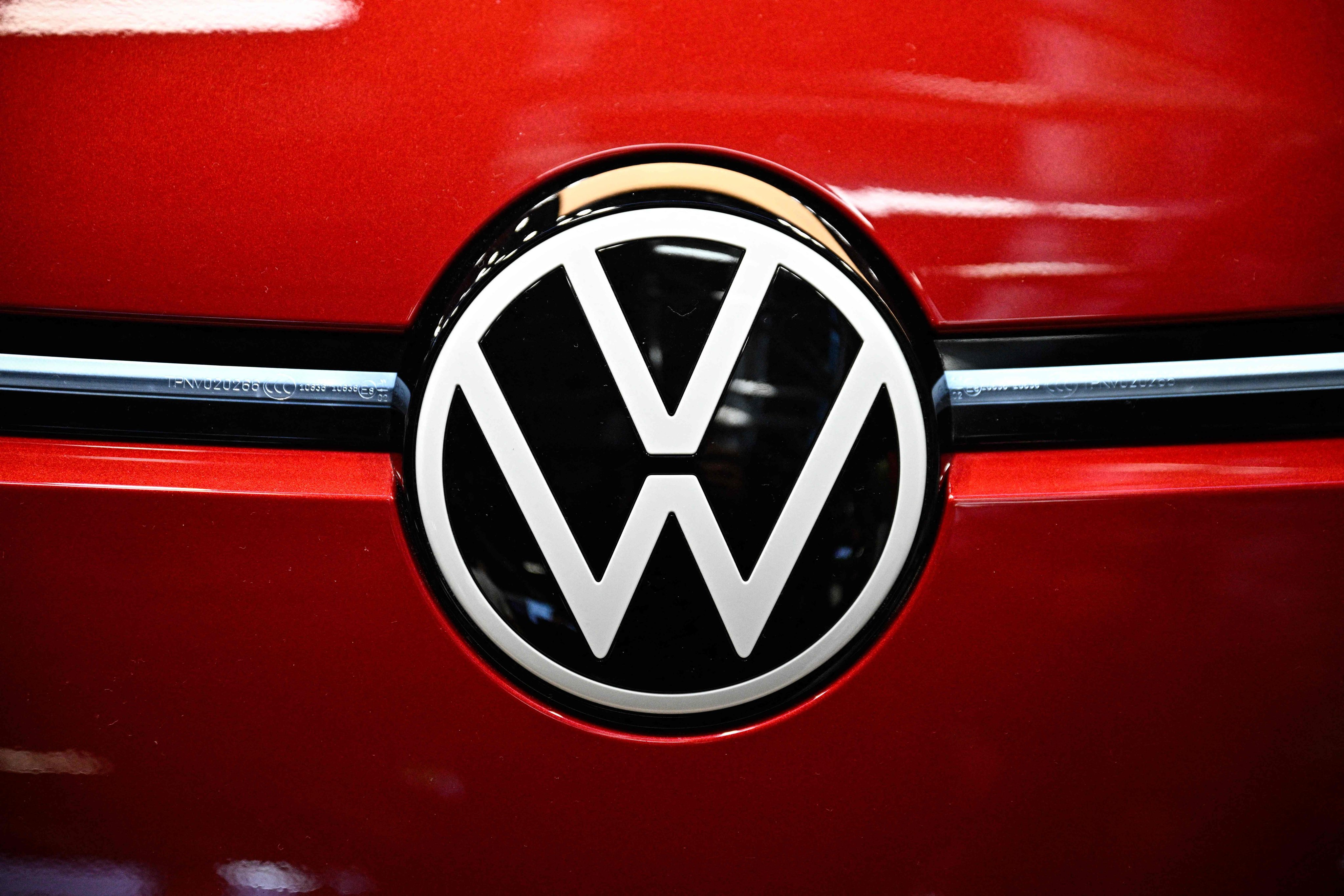 A Volkswagen logo is seen at a motor show in Paris on October 16, 2024. Photo: AFP