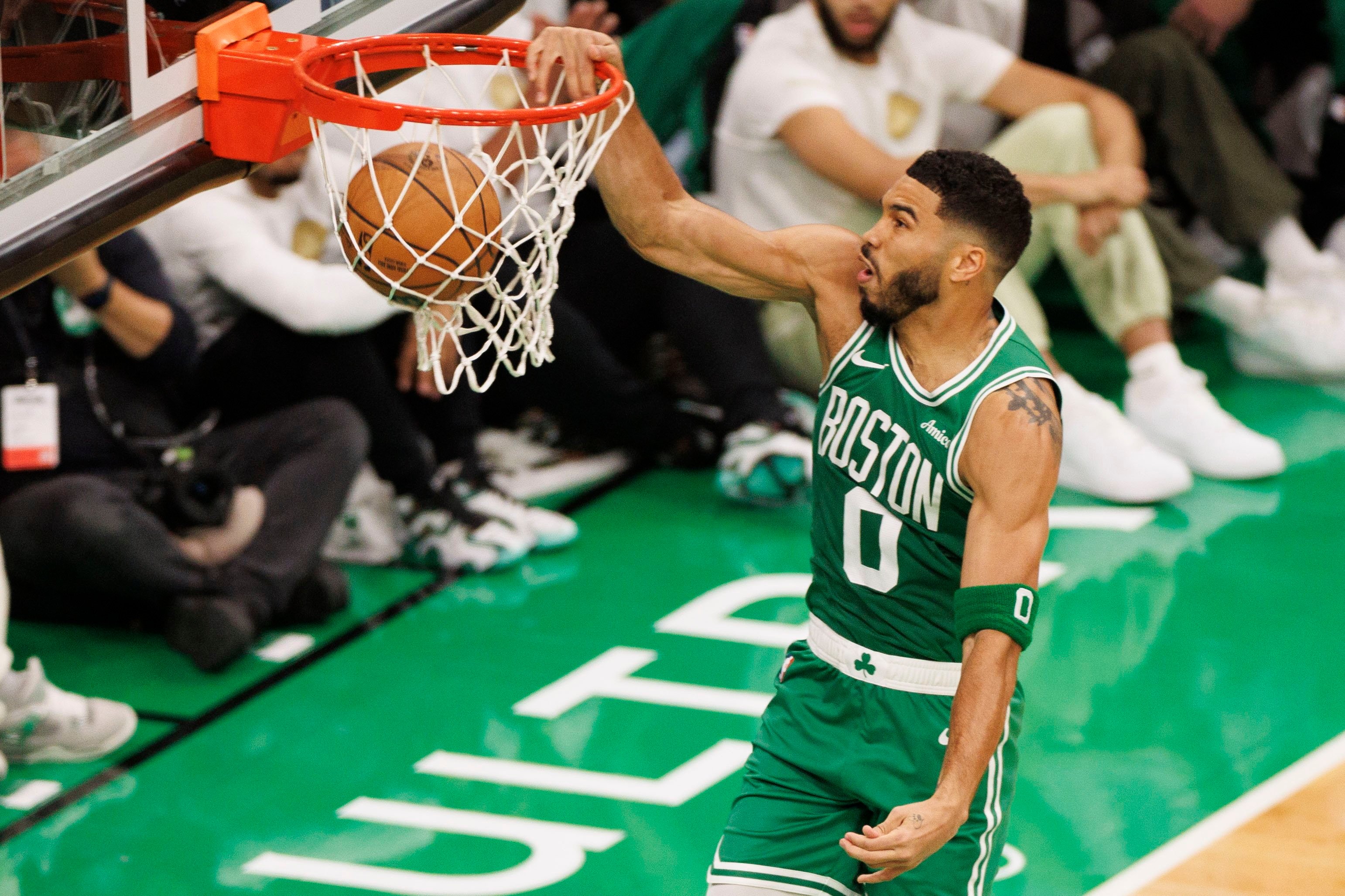 Jayson Tatum dropped 37 points during his side’s hammering of the Knicks on opening night in Boston. Photo: EPA-EFE