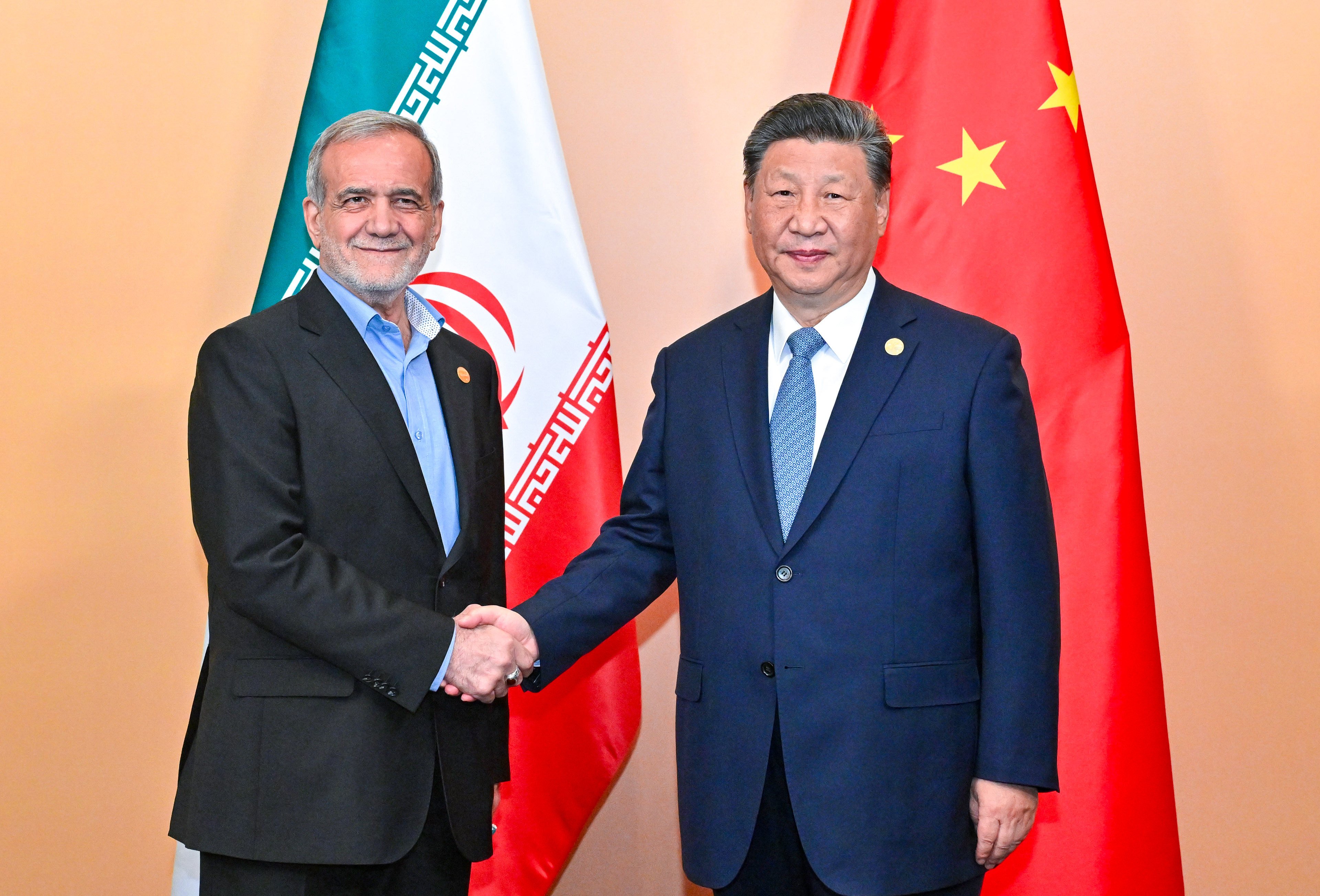 Chinese President Xi Jinping offered Tehran support when meeting Iranian President Masoud Pezeshkian on the sidelines of the Brics summit in Kazan, Russia, on Wednesday. Photo: Xinhua