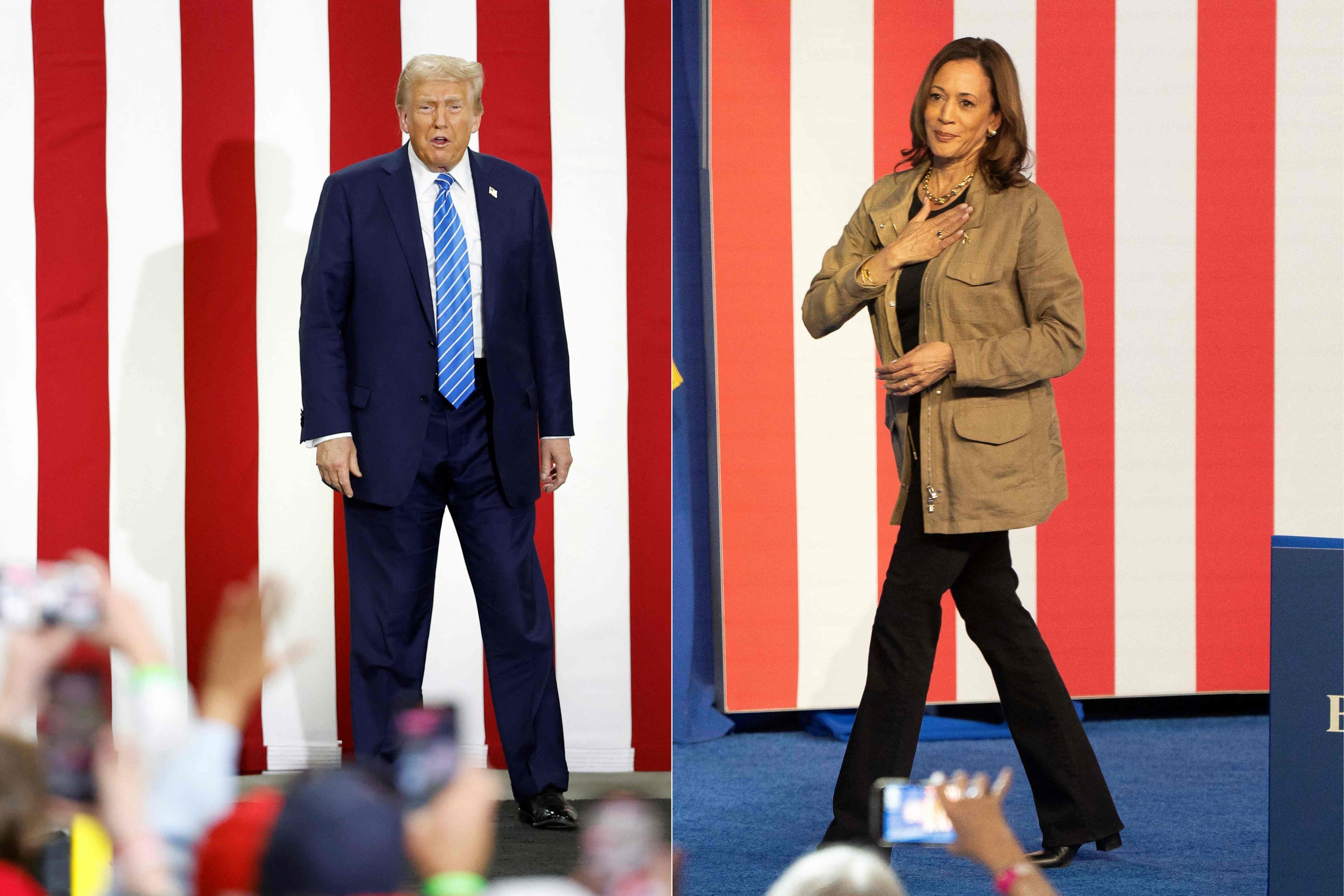 US presidential candidates Donald Trump and Kamala Harris at their respective campaign events recently. Photo: AFP