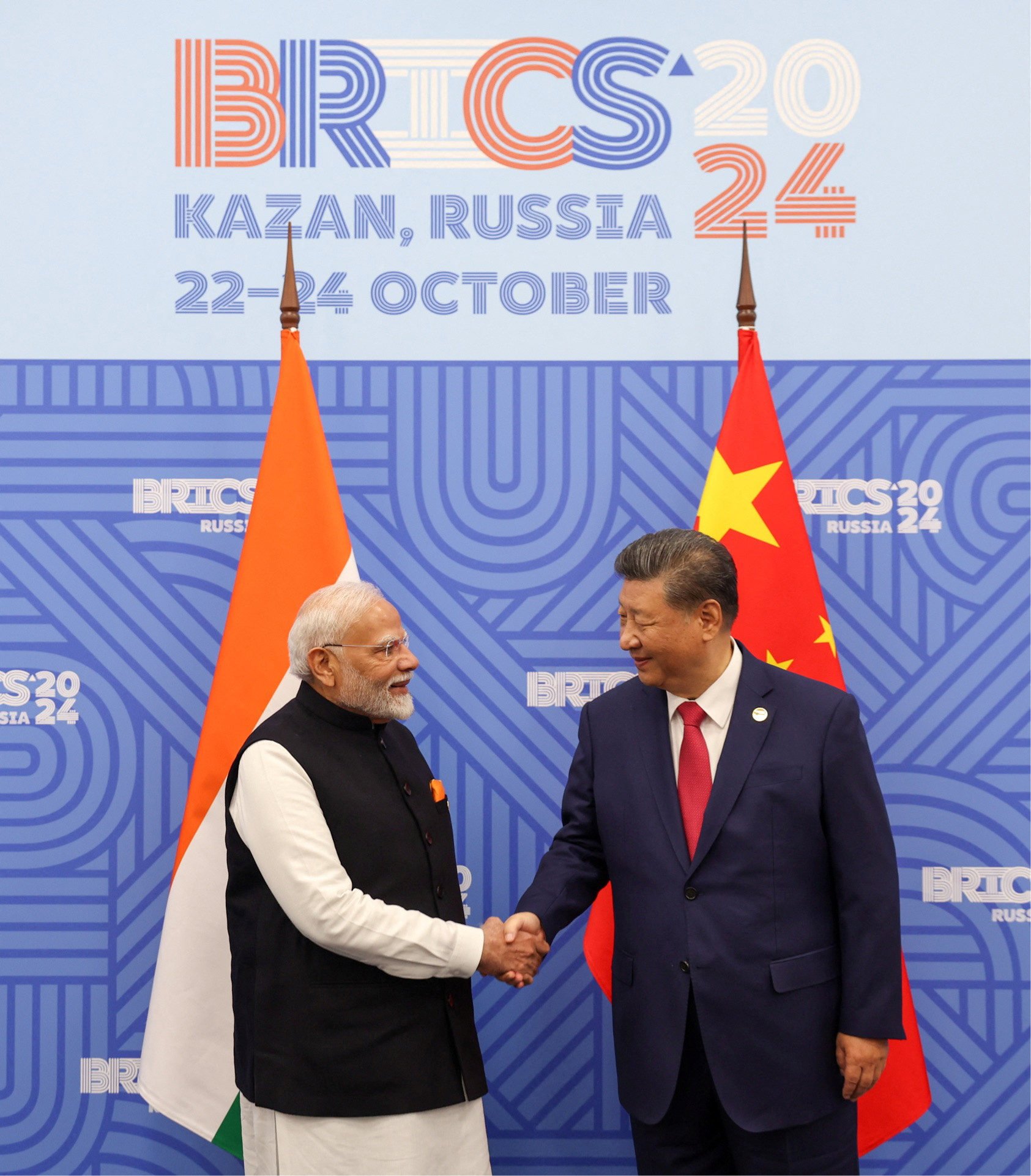 Indian Prime Minister Narendra Modi shakes hands with Chinese President Xi Jinping before their meeting on the sidelines of the Brics summit in Kazan, Russia, on Wednesday. Photo: India’s Press Information Bureau/Handout via Reuters