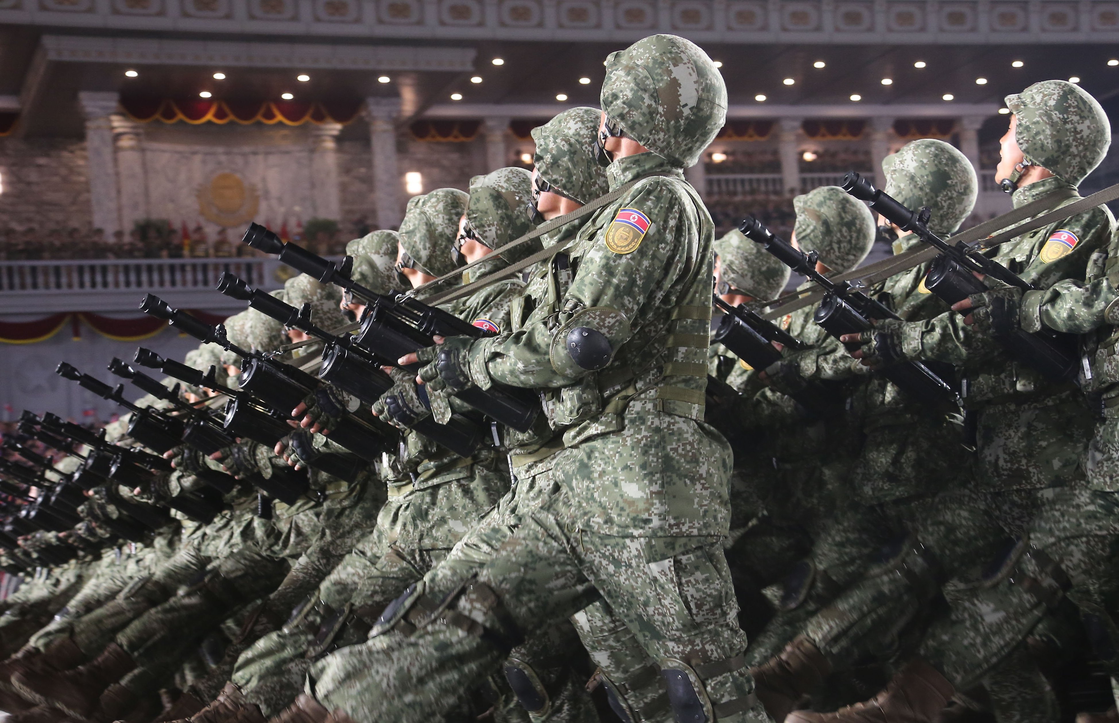 North Korean soldiers goose-step during a military parade in Pyongyang. Photo: KCNA/dpa
