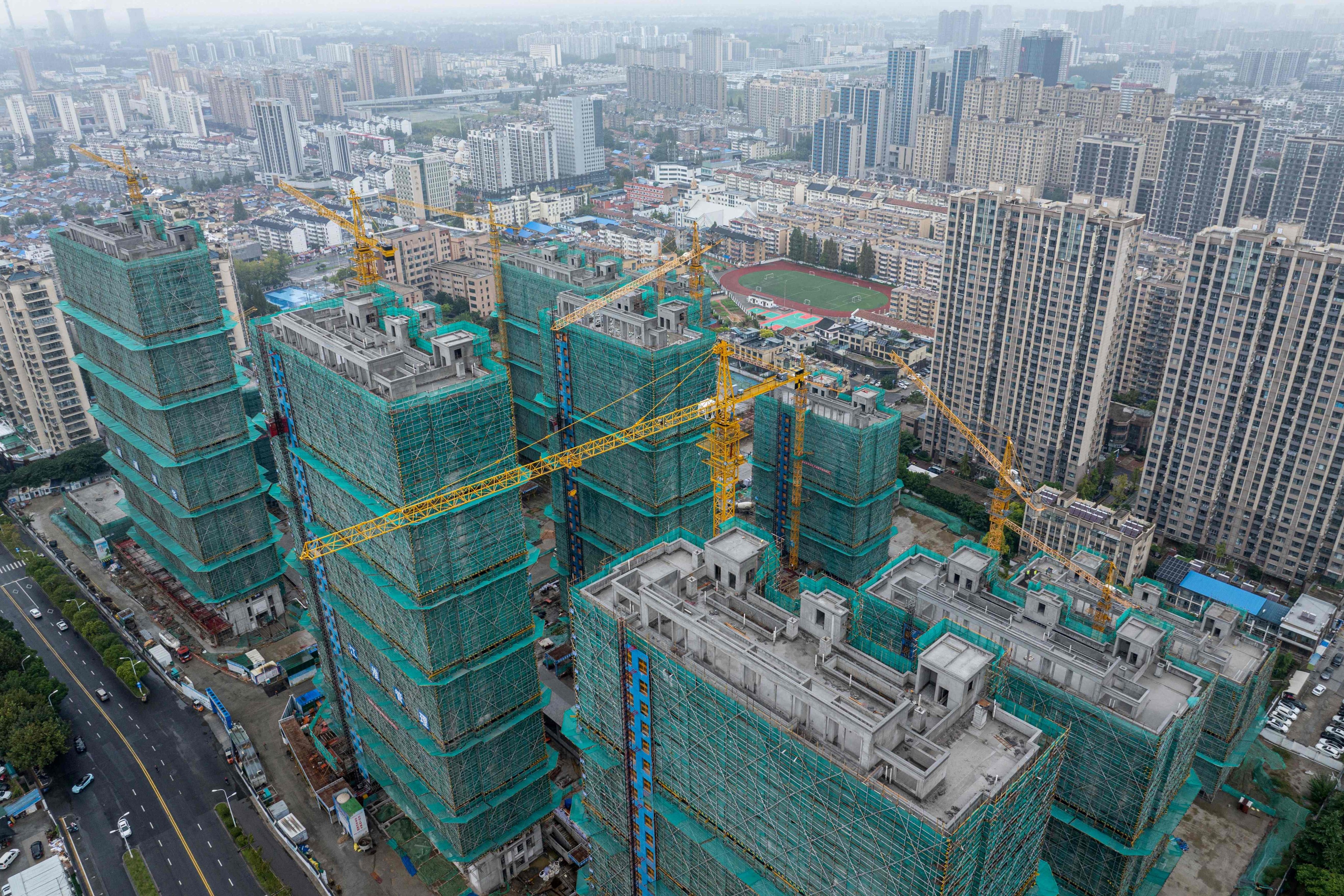 An aerial photo shows a residential housing complex under construction in Huaian, in eastern China’s Jiangsu province, on October 17, 2024. Photo: AFP