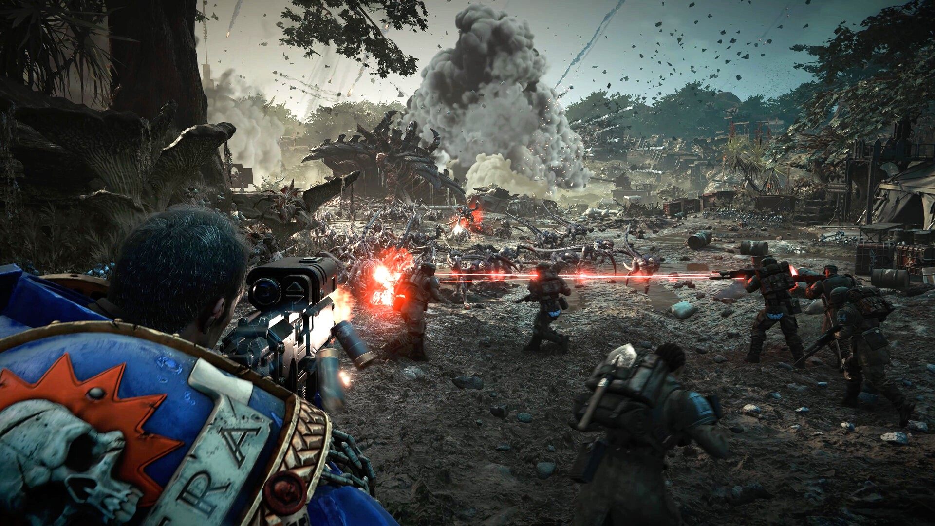 A screenshot from Warhammer 40,000: Space Marine 2, a new video game in the long-running wargame series. Image: Saber Interactive