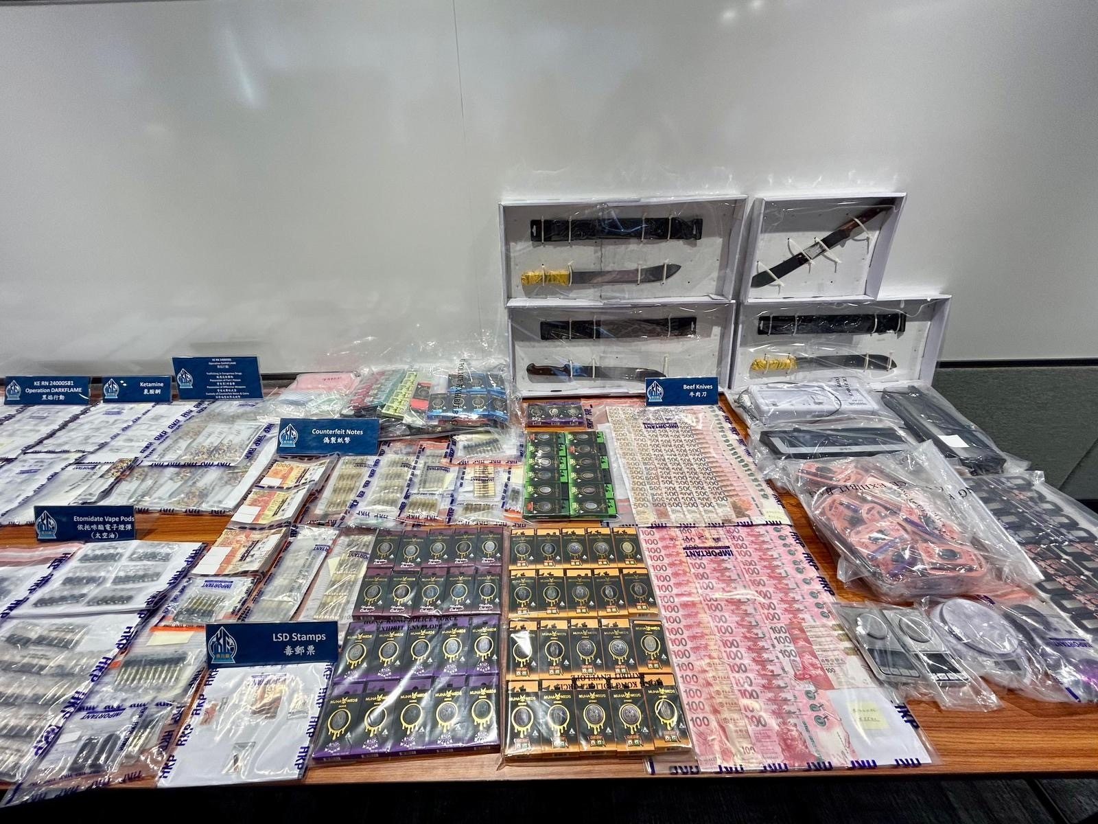 Hong Kong police display evidence seized during the operation. Photo: Handout