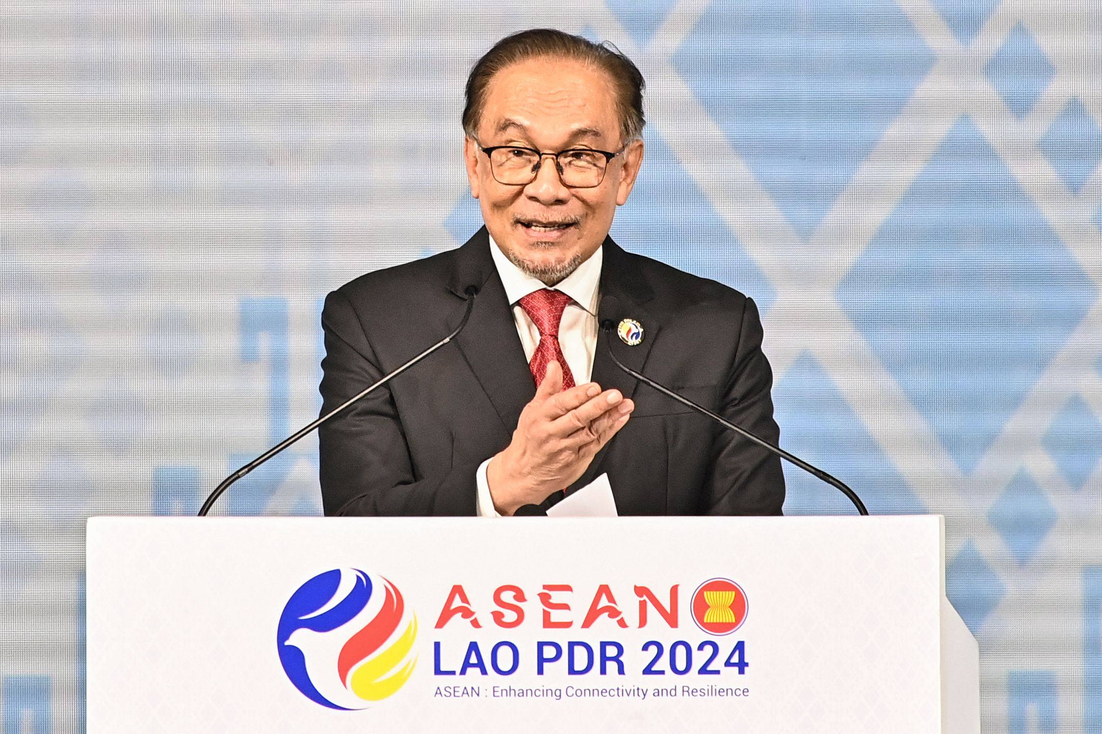 Malaysia’s Prime Minister Anwar Ibrahim speaks during the closing ceremony of Asean summits in Laos earlier this month. Photo: AFP