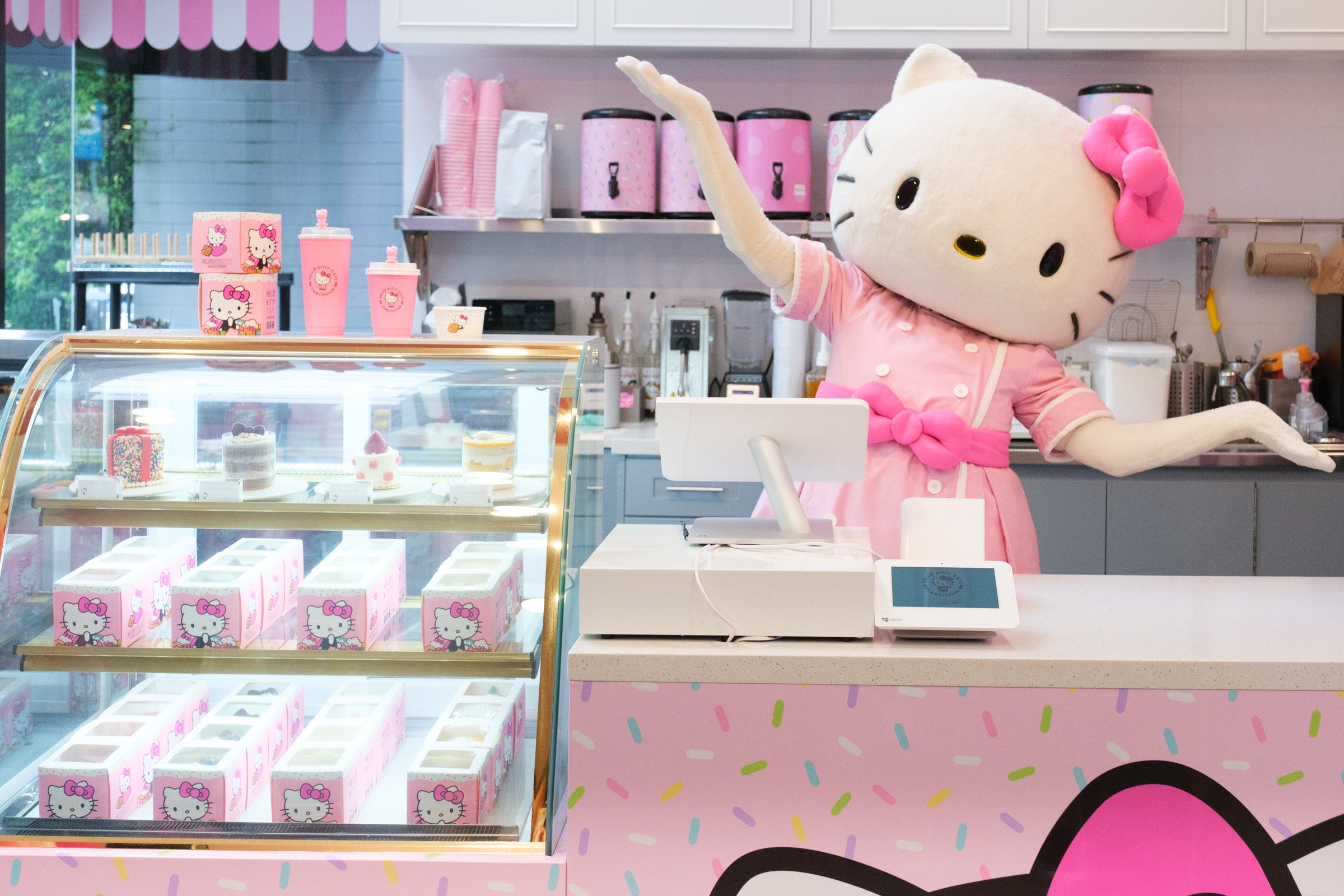 Hello Kitty poses at the food and drinks counter in the Hello Kitty Cafe Vancouver. Its owner, Ken Lam Cheuk-hang, talks about the cafe’s unexpected success, and bringing joy to fans from Canada and beyond. Photo: Hello Kitty Cafe Vancouver