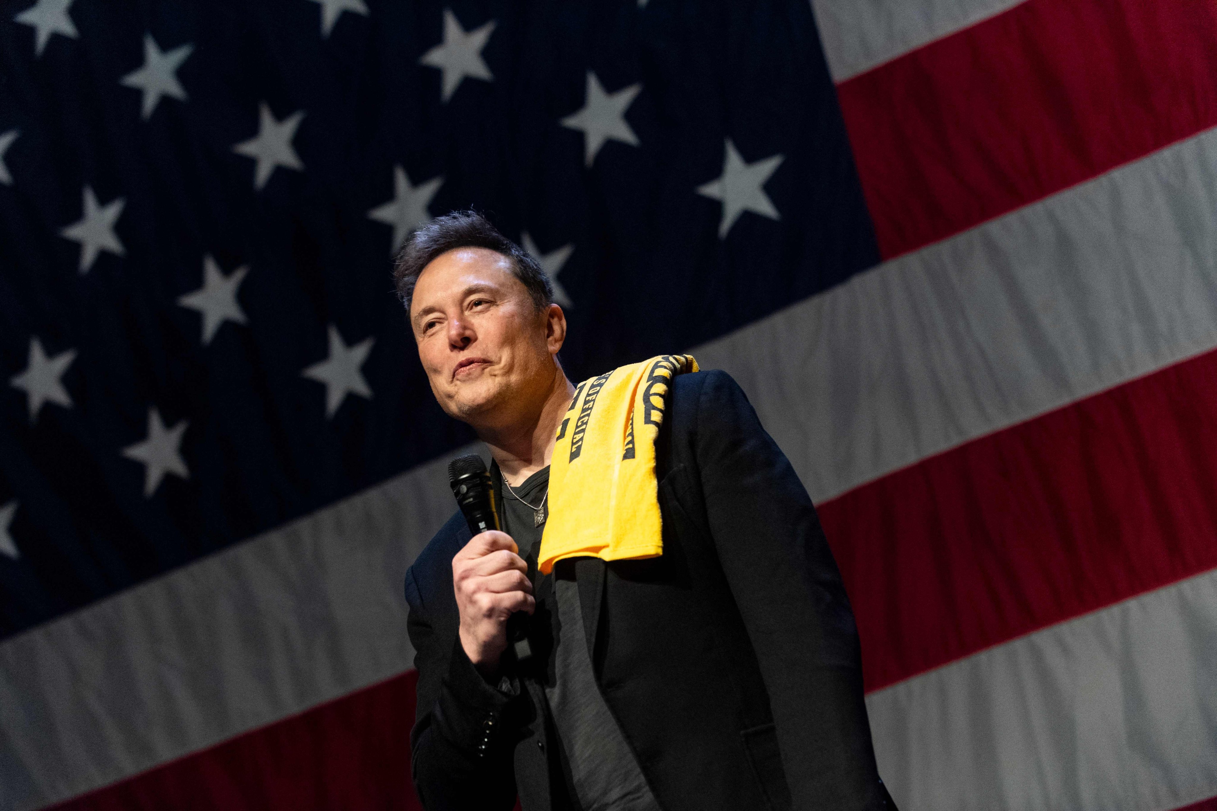 Elon Musk speaks at a town hall in Pittsburgh, Pennsylvania, on Monday. Photo: AFP