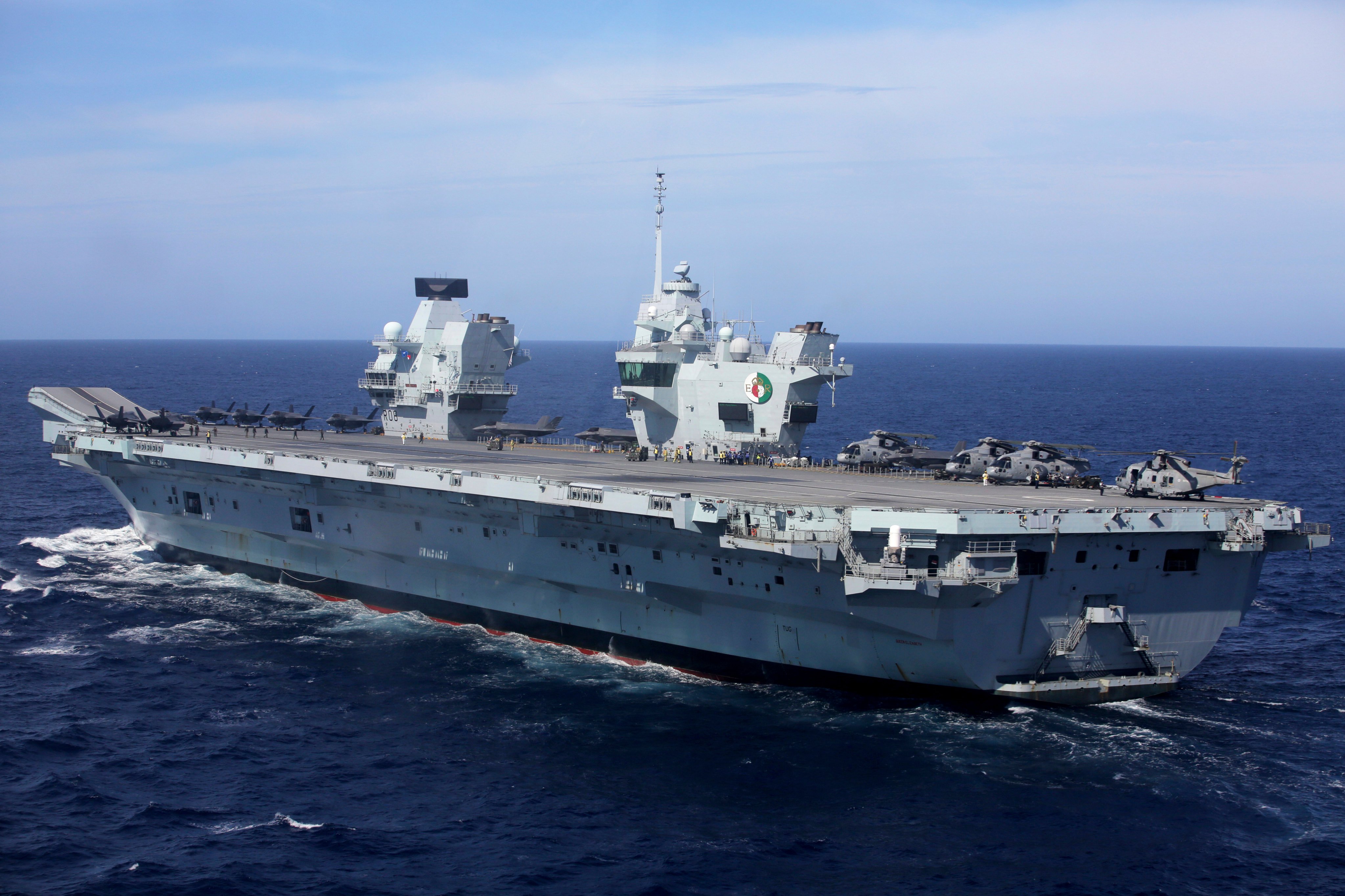 The British aircraft carrier HMS Queen Elizabeth during a training exercise off the coast of Portugal in 2021. Photo: AP
