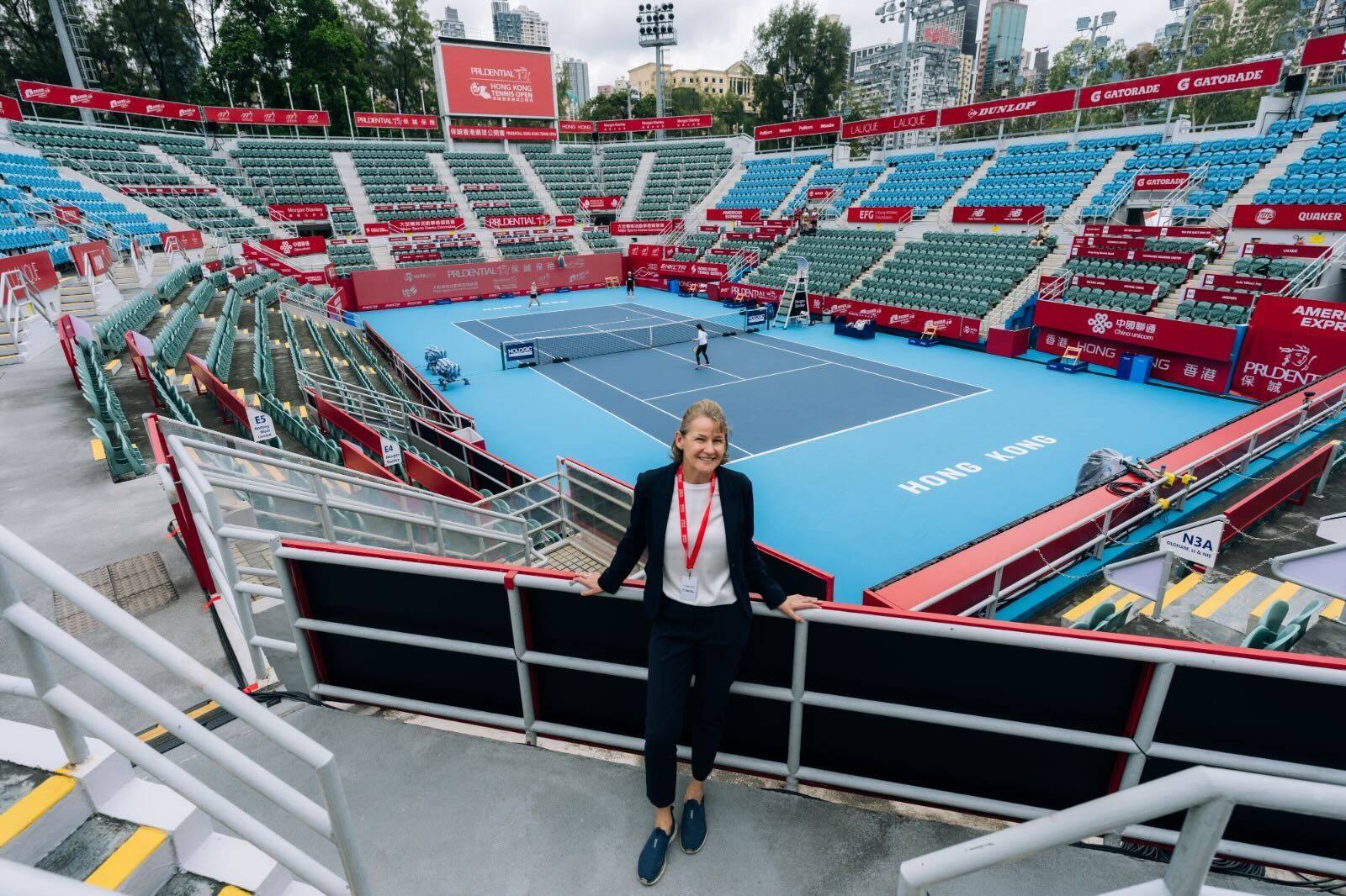 Clare Wood, Women’s Tennis Association supervisor, at the Hong Kong Open venue at Victoria Park. Photo: Hong Kong, China Tennis Association 