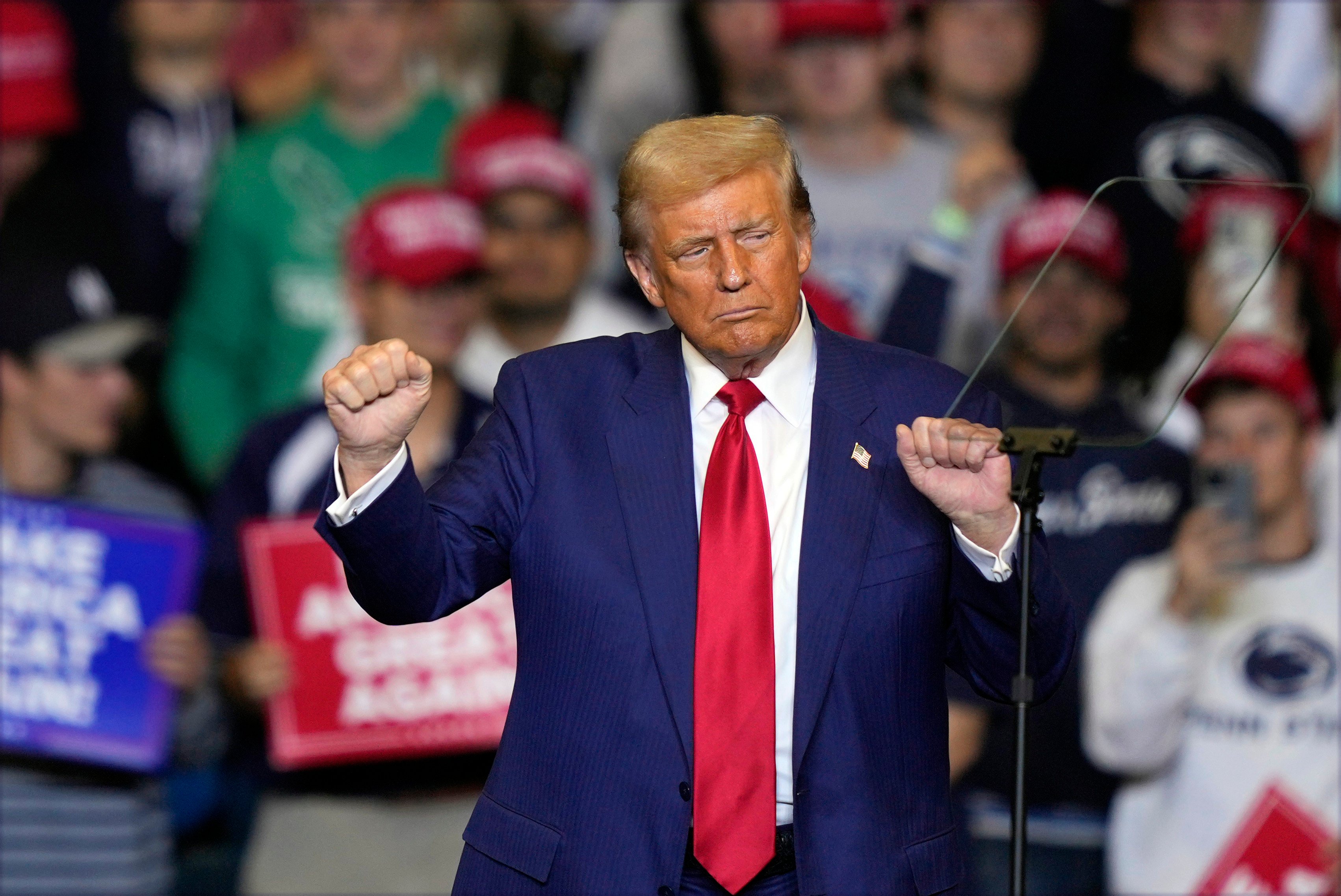 Republican nominee and former US president Donald Trump dances at a campaign rally at the Bryce Jordan Centre in State College, Pennsylvania, on October 26. Photo: AP