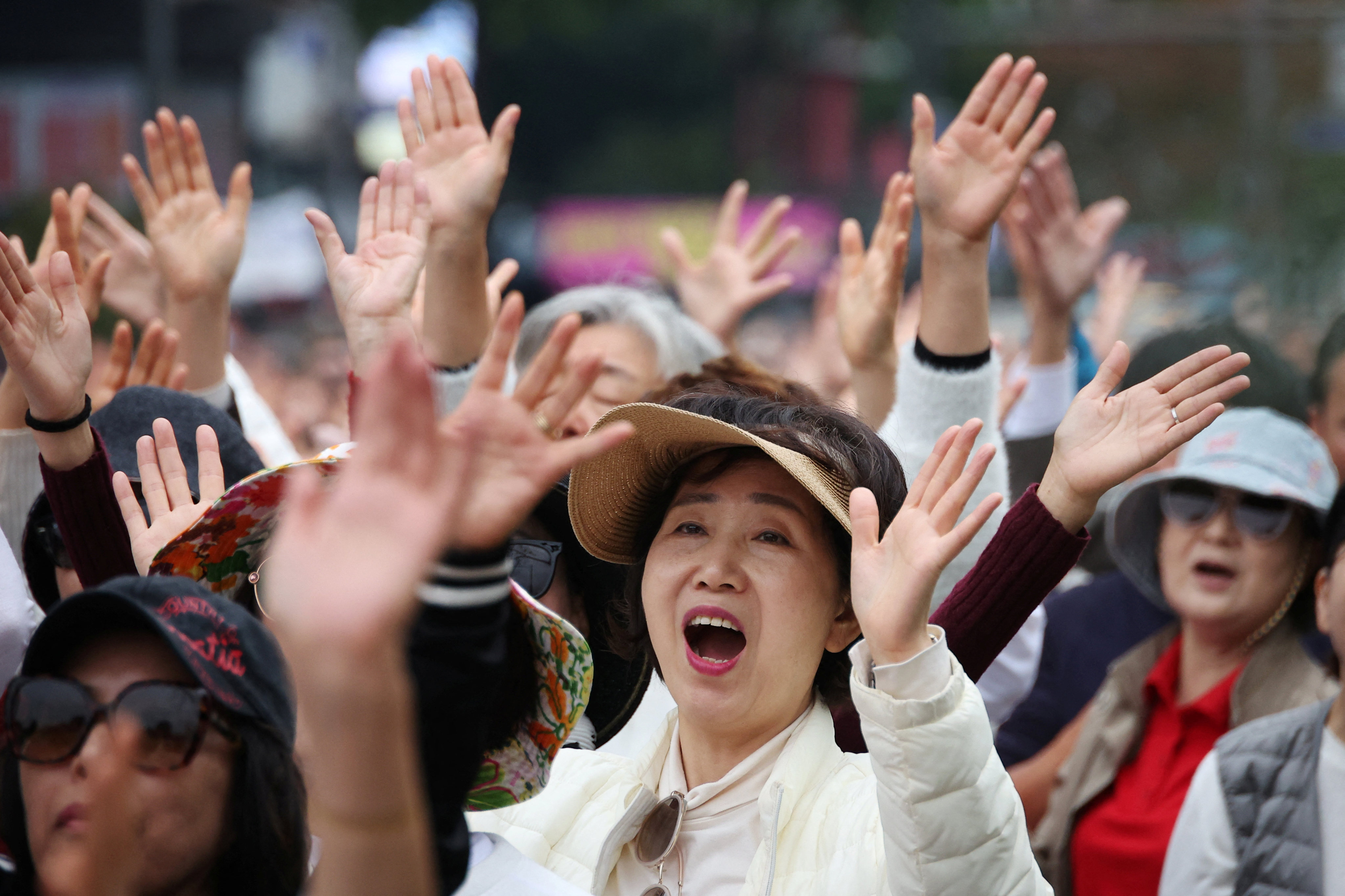 South Korean Christians attend a massive worship service in protest of anti-discrimination legislation and same-sex relationships, in central Seoul, South Korea, on Sunday. Photo: Reuters