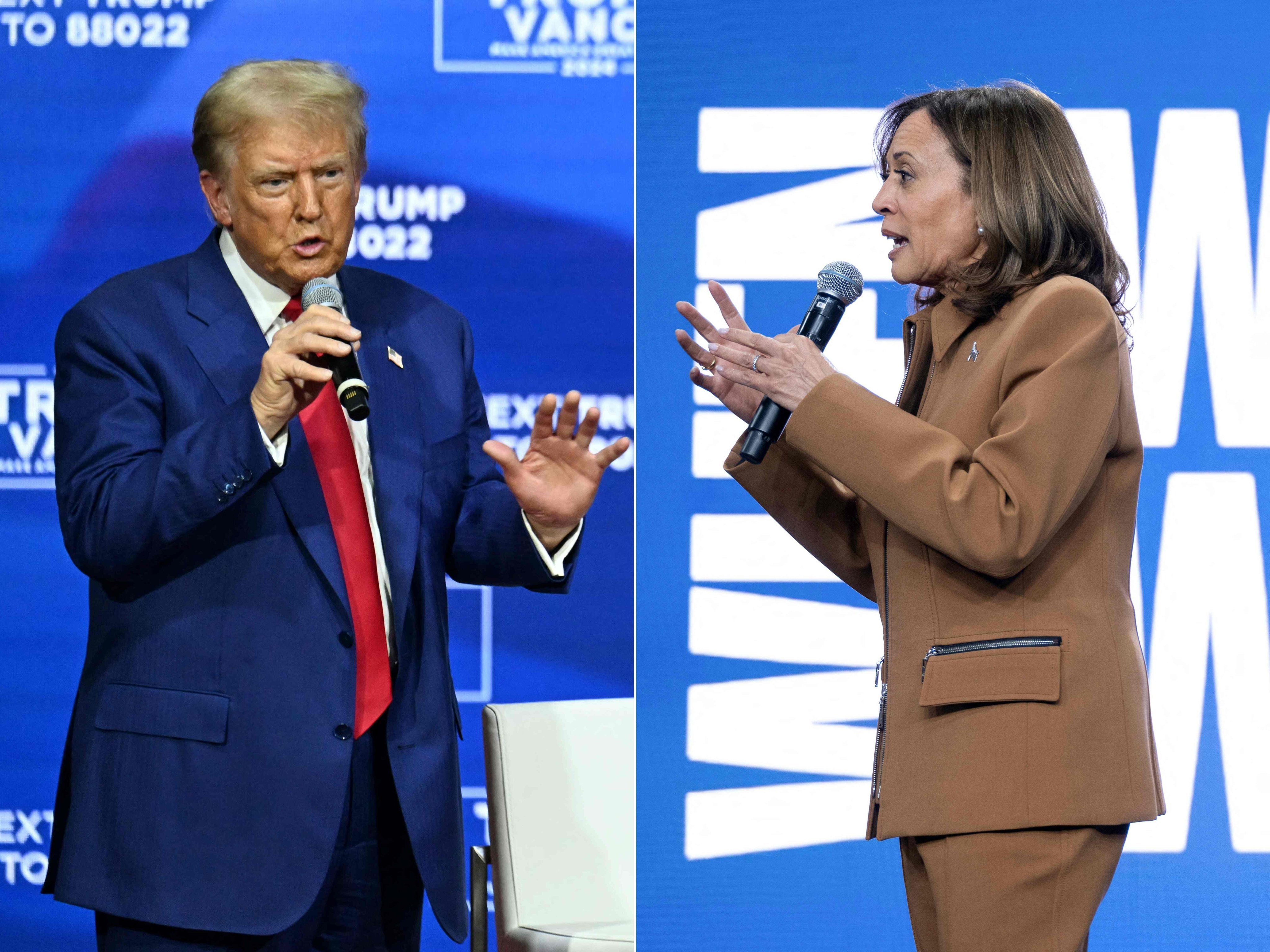 Donald Trump in Pennsylvania on October 14 and Kamala Harris in Michigan on October 26. Photo: AFP