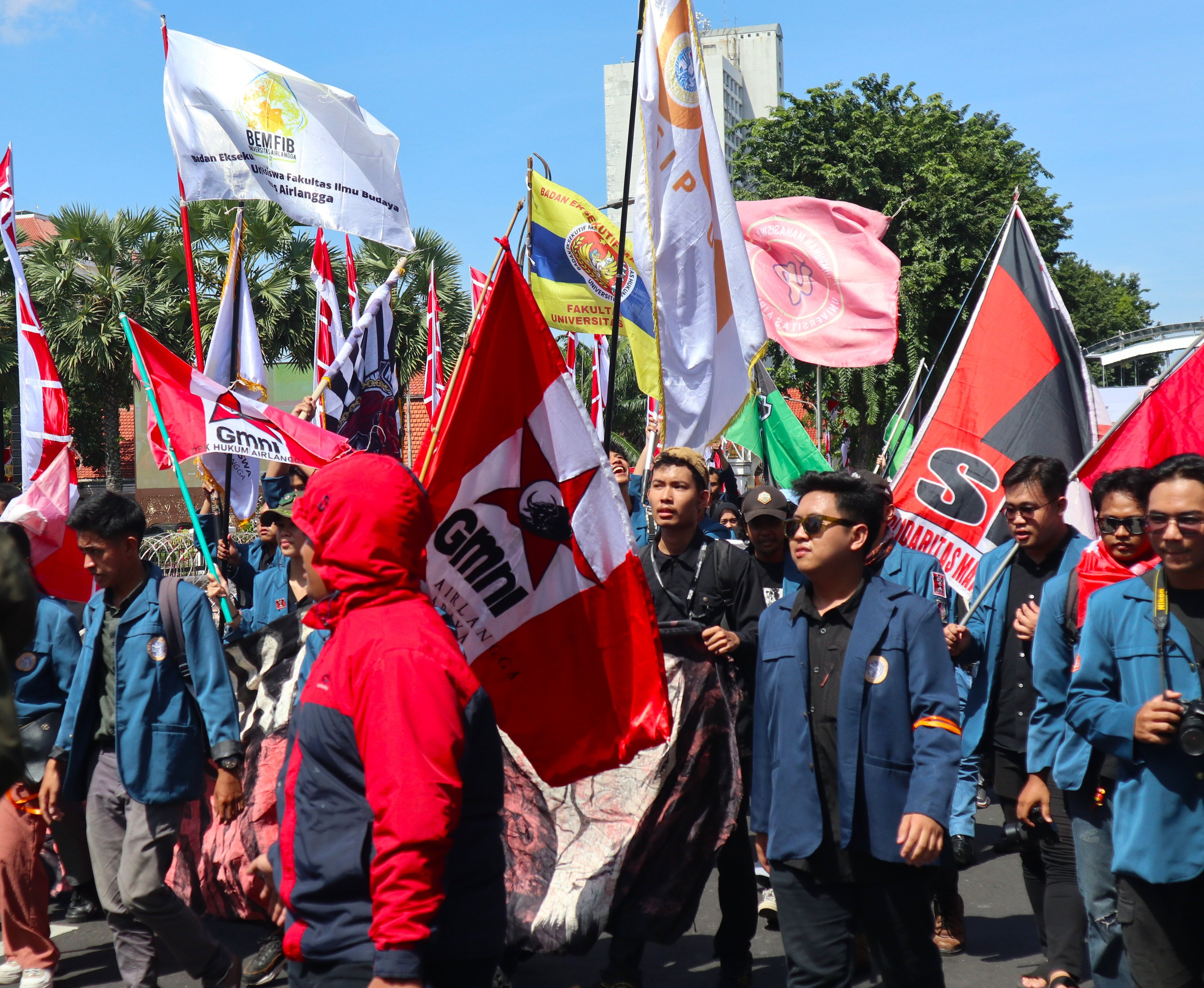 Surabaya’s Airlangga University students staging a protest earlier this year. Photo: Johannes Nugroho