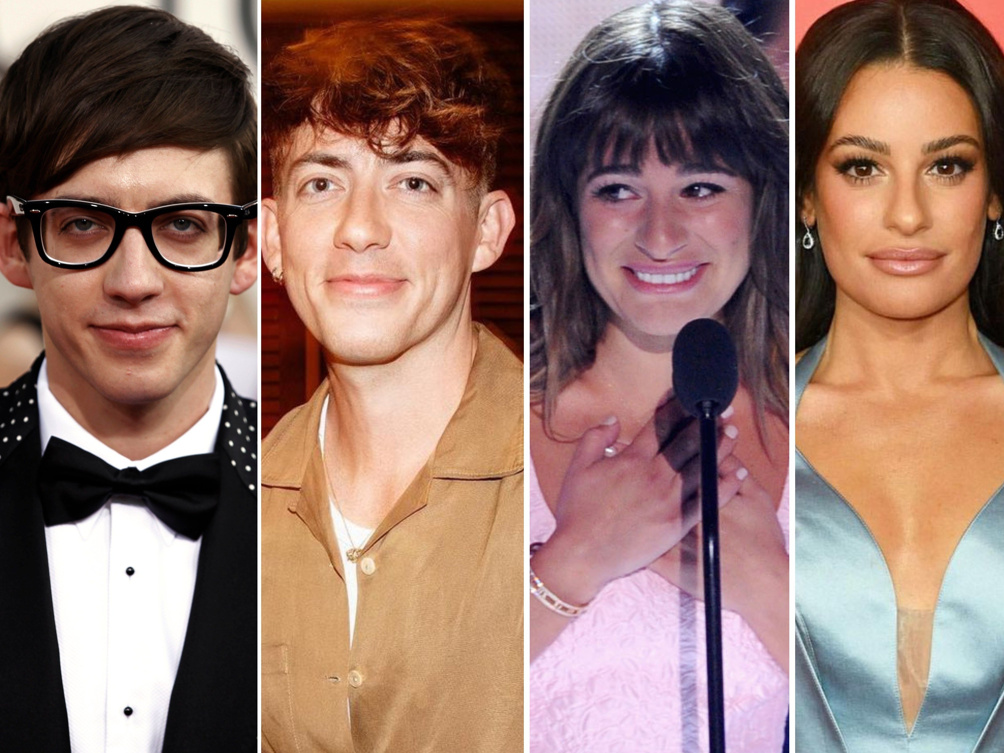 Glee stars Kevin McHale and Lea Michele. Photos: @kevinmchale, @leamichele/Instagram; AP, AFP