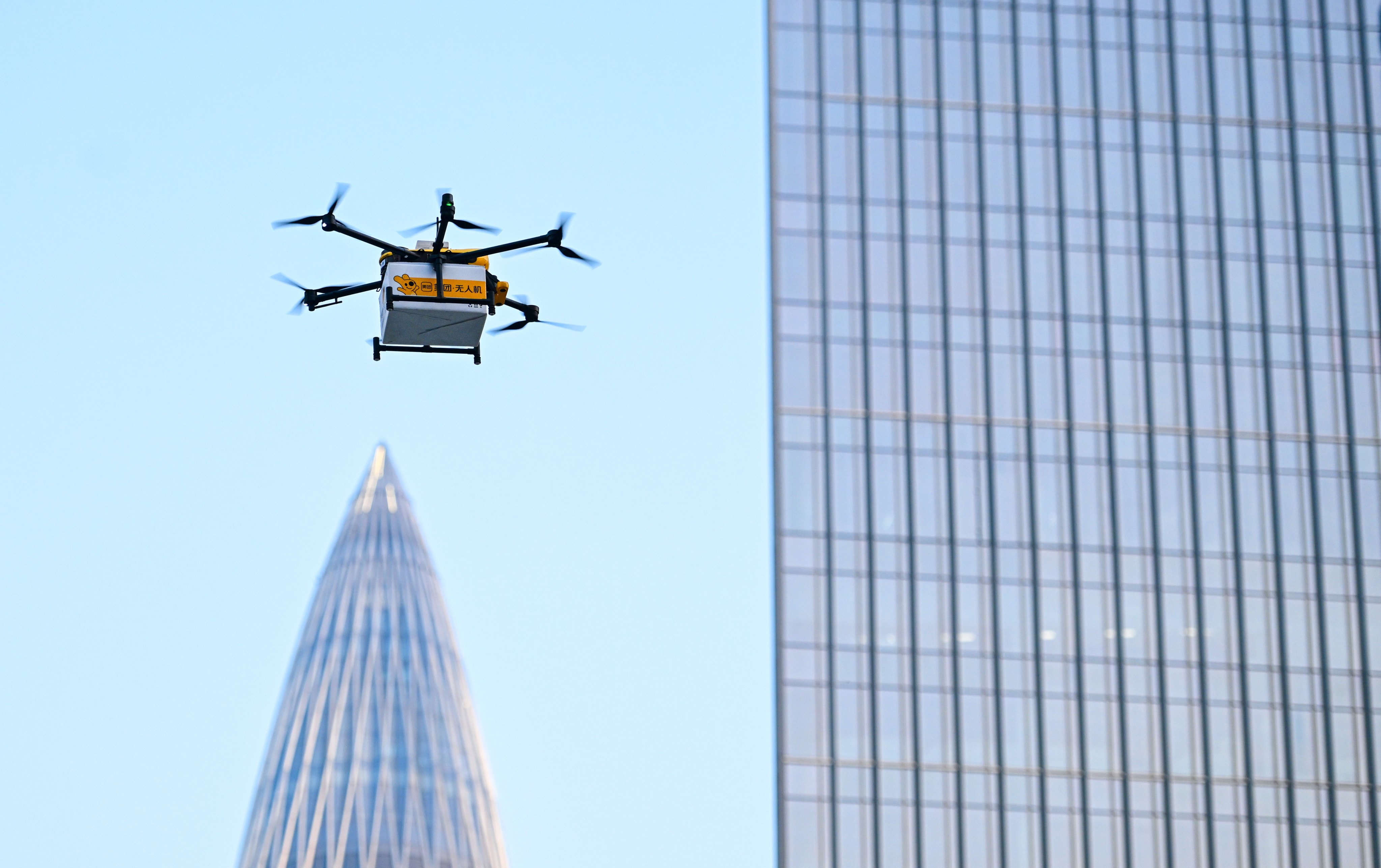 A food delivery drone in Shenzhen. The low-altitude economy refers to activities in airspace below 1,000 metres. Photo: Xinhua