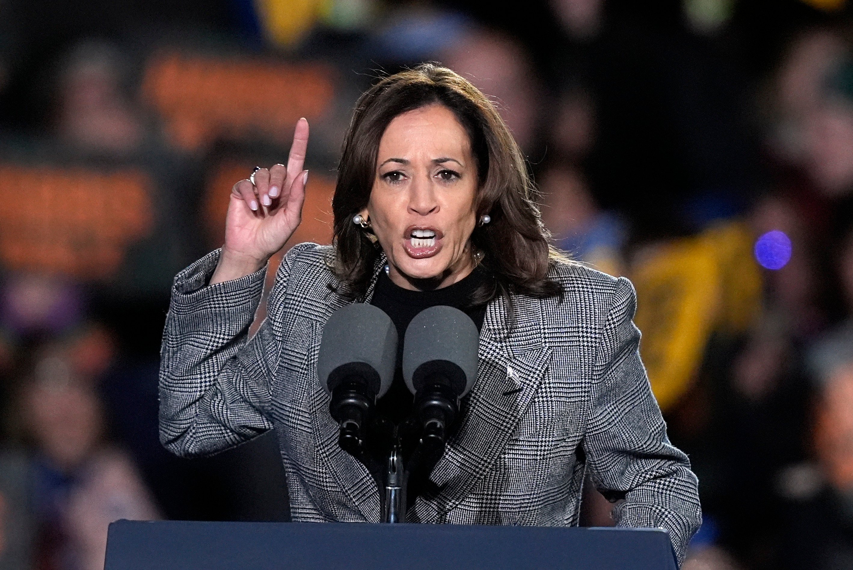 US Vice-President Kamala Harris at a campaign rally in Ann Arbor, Michigan on Monday. Photo: AP