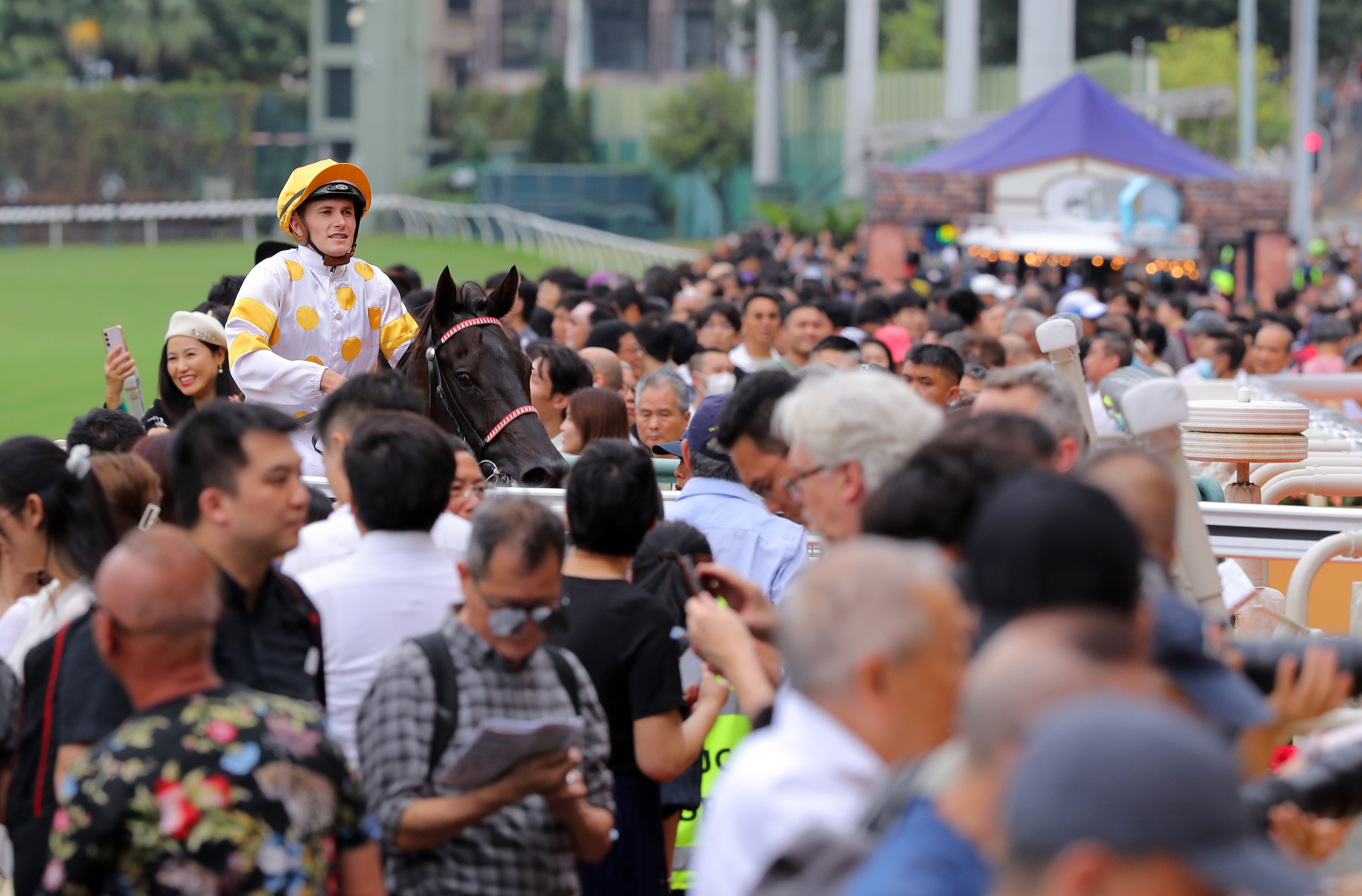 Luke Ferraris among the Happy Valley fans after winning aboard Smart Fighter on Sunday. Photos: Kenneth Chan