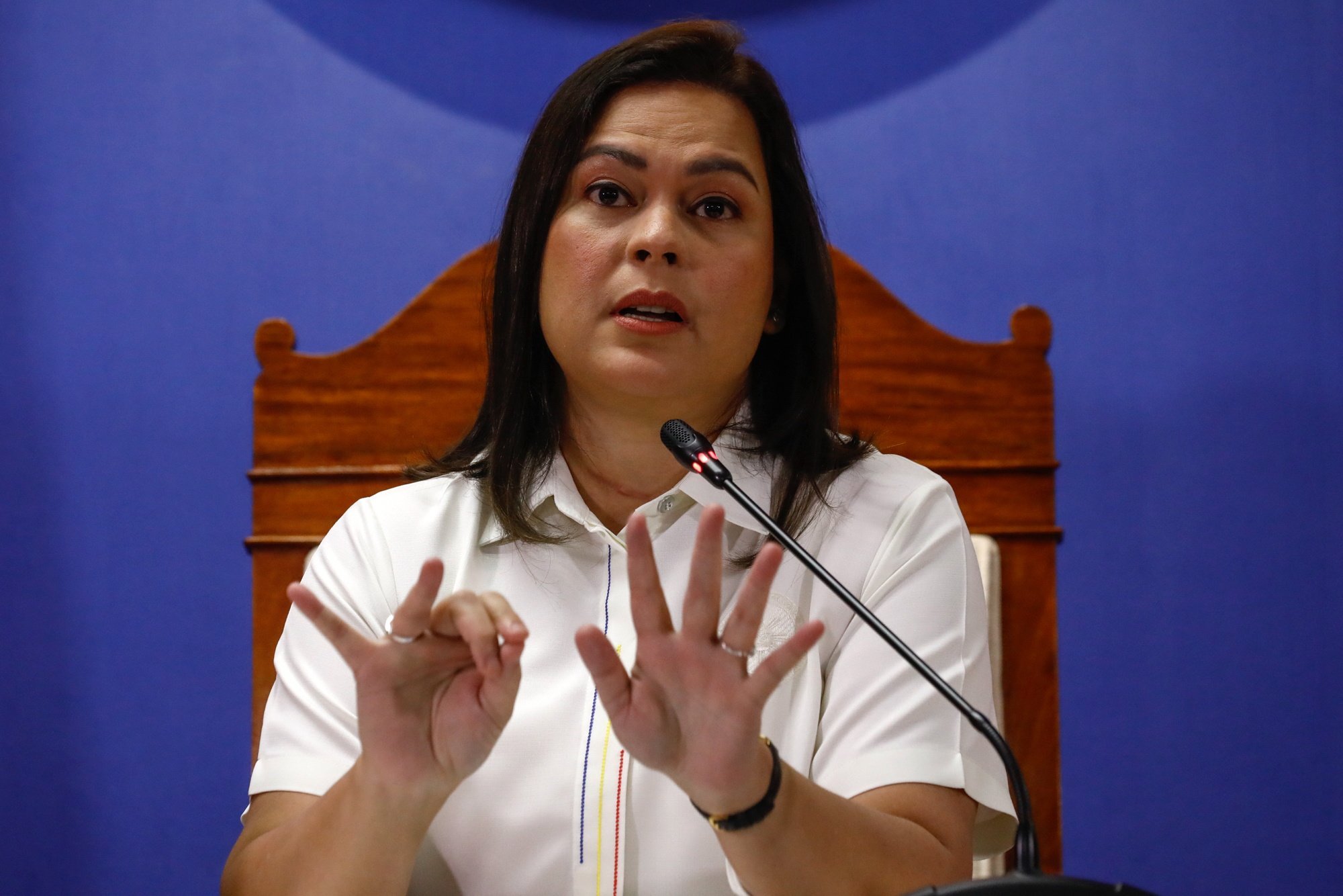 Philippine Vice-President Sara Duterte during a press conference at her office in Metro Manila on October 18. Photo: EPA-EFE