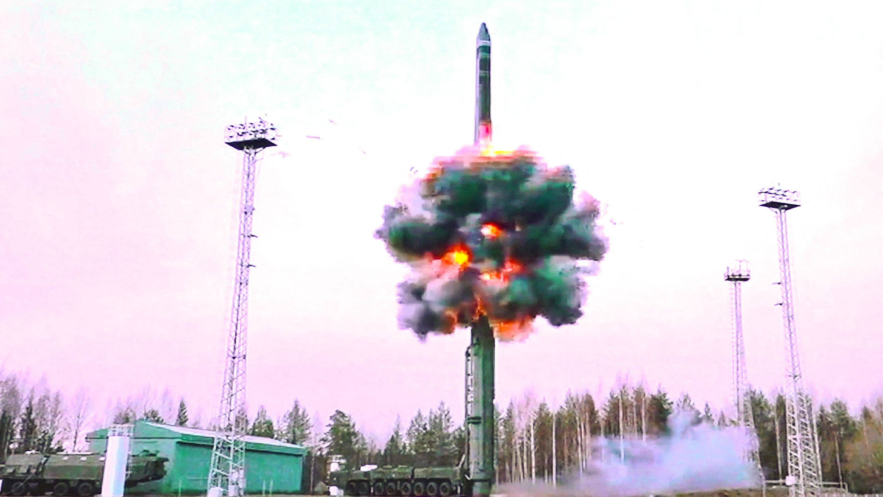 A Yars intercontinental ballistic missile is launched during Russian military drills on Tuesday. Photo: Russian Defence Ministry via AFP