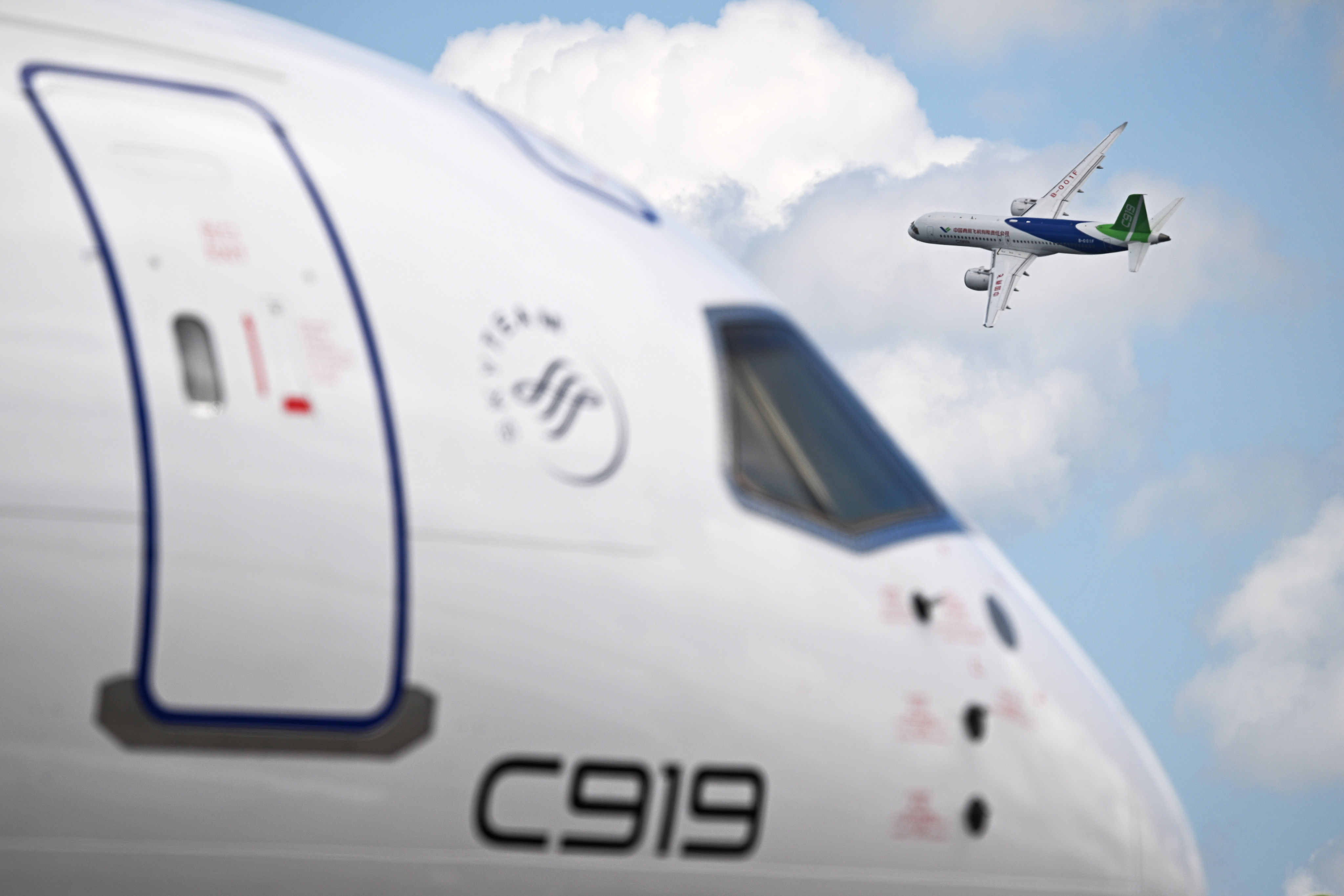 A Comac C919 plane is displayed at the Singapore Airshow at Changi Exhibition Centre in Singapore in February. Photo: Xinhua