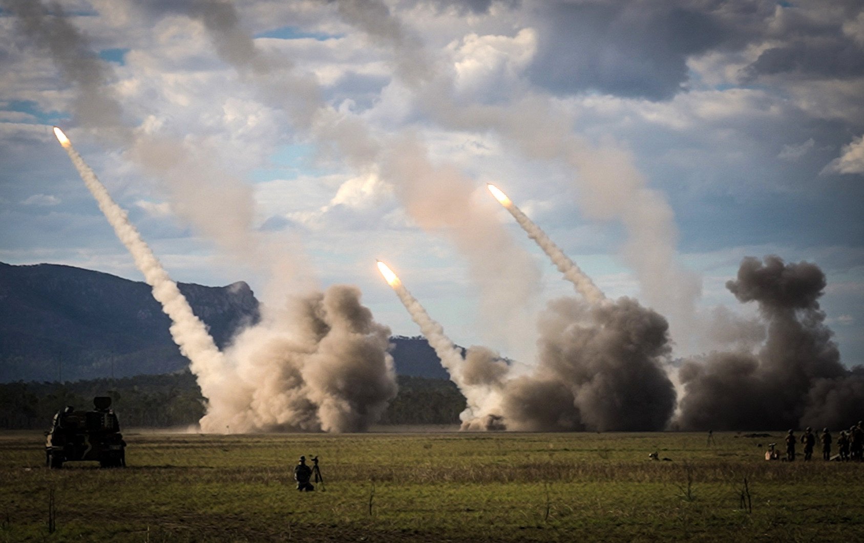 Missiles are fired from US military Himars launchers at a firing range in northern Australia during joint drills last year. Photo: AFP