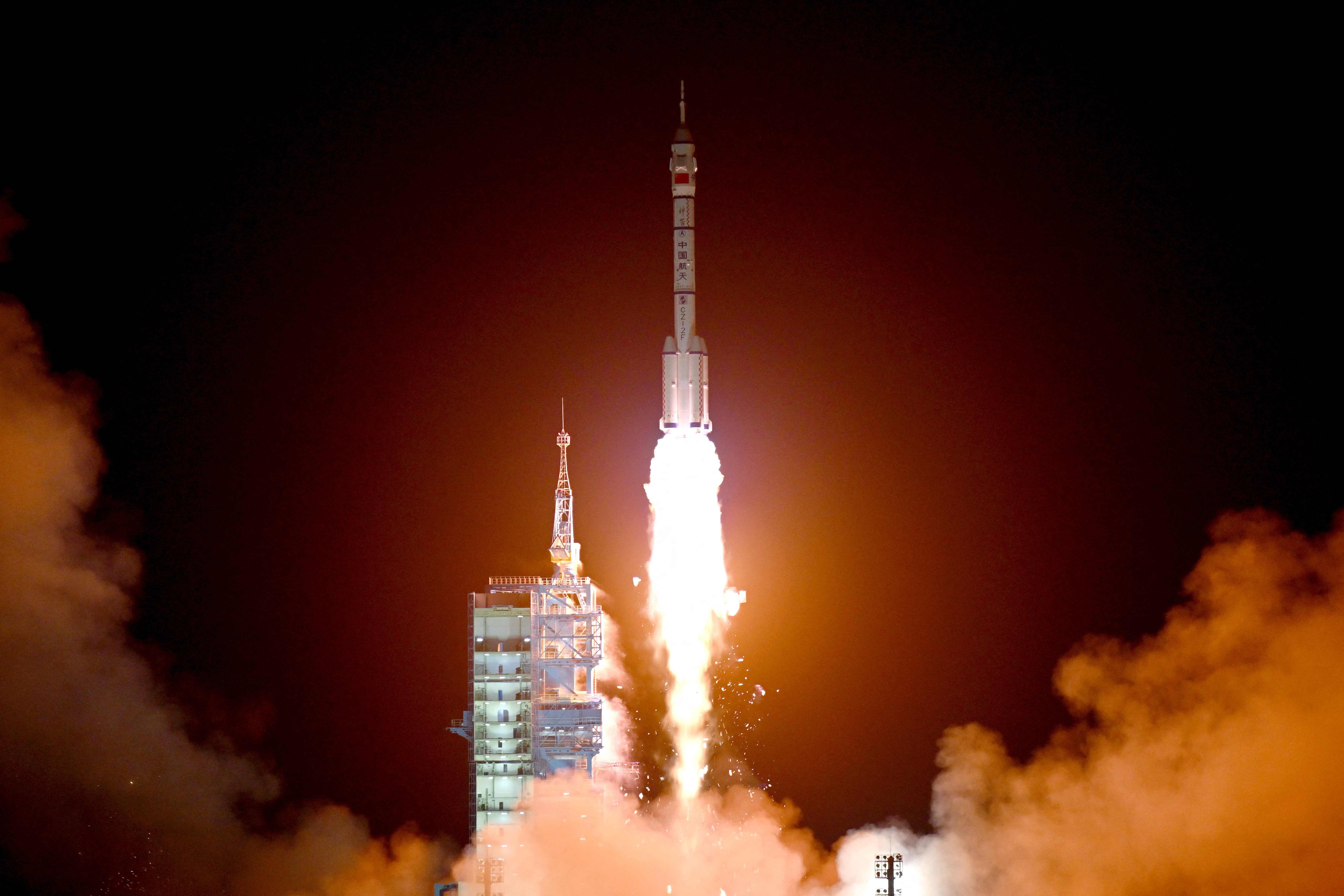 A Long March 2F rocket carrying the Shenzhou-19 spacecraft and crew of three astronauts lifts off from the Jiuquan Satellite Launch Centre in northwestern China on Wednesday. Photo: AFP