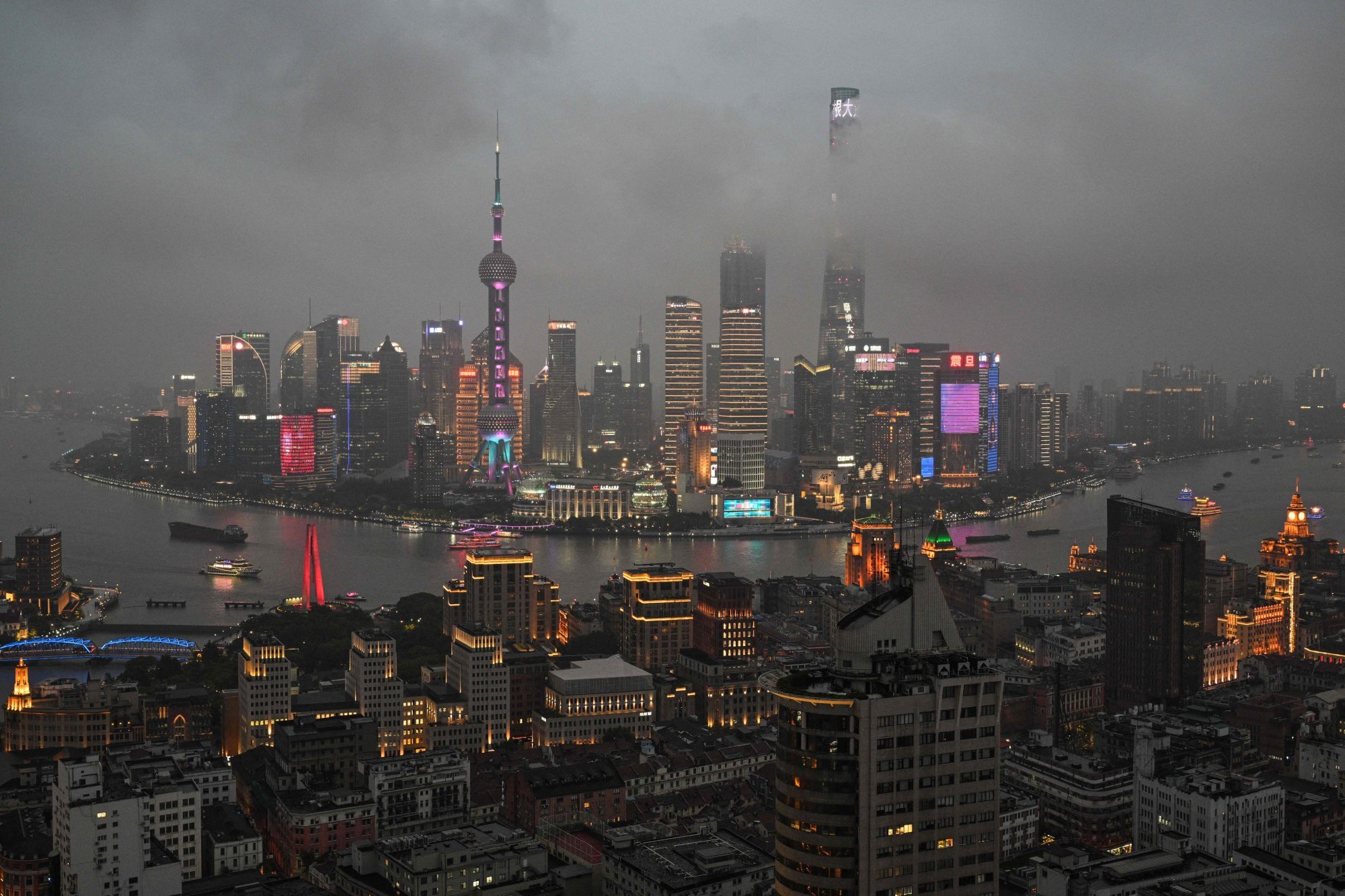 A bird’s-eye view of the Lujiazui financial district in Shanghai on June 5, 2024. Photo: AFP