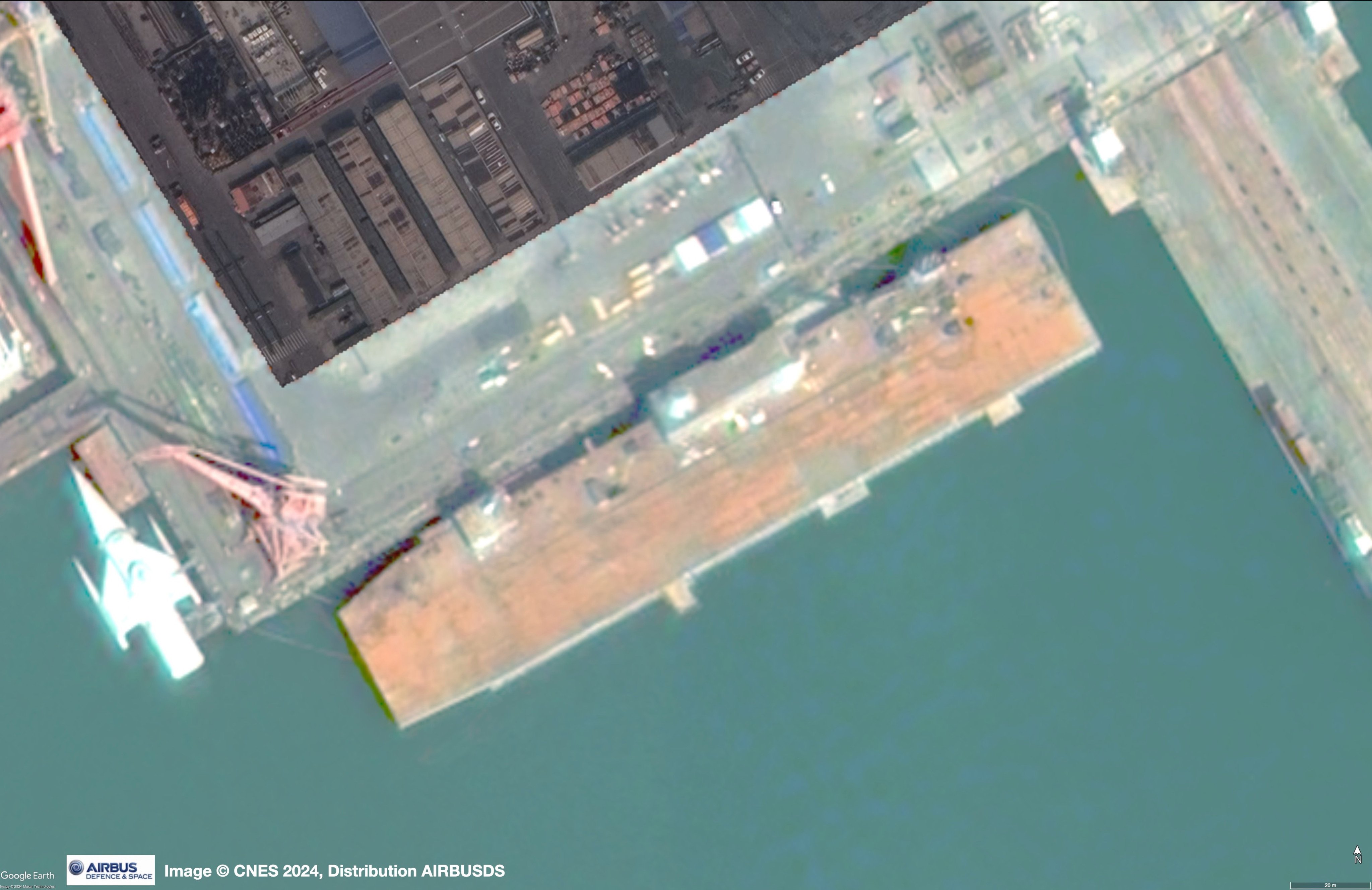 The vessel spotted at a shipyard in southern China has what appears to be a flight deck, according to satellite imagery. Photo: X/ tshugart3