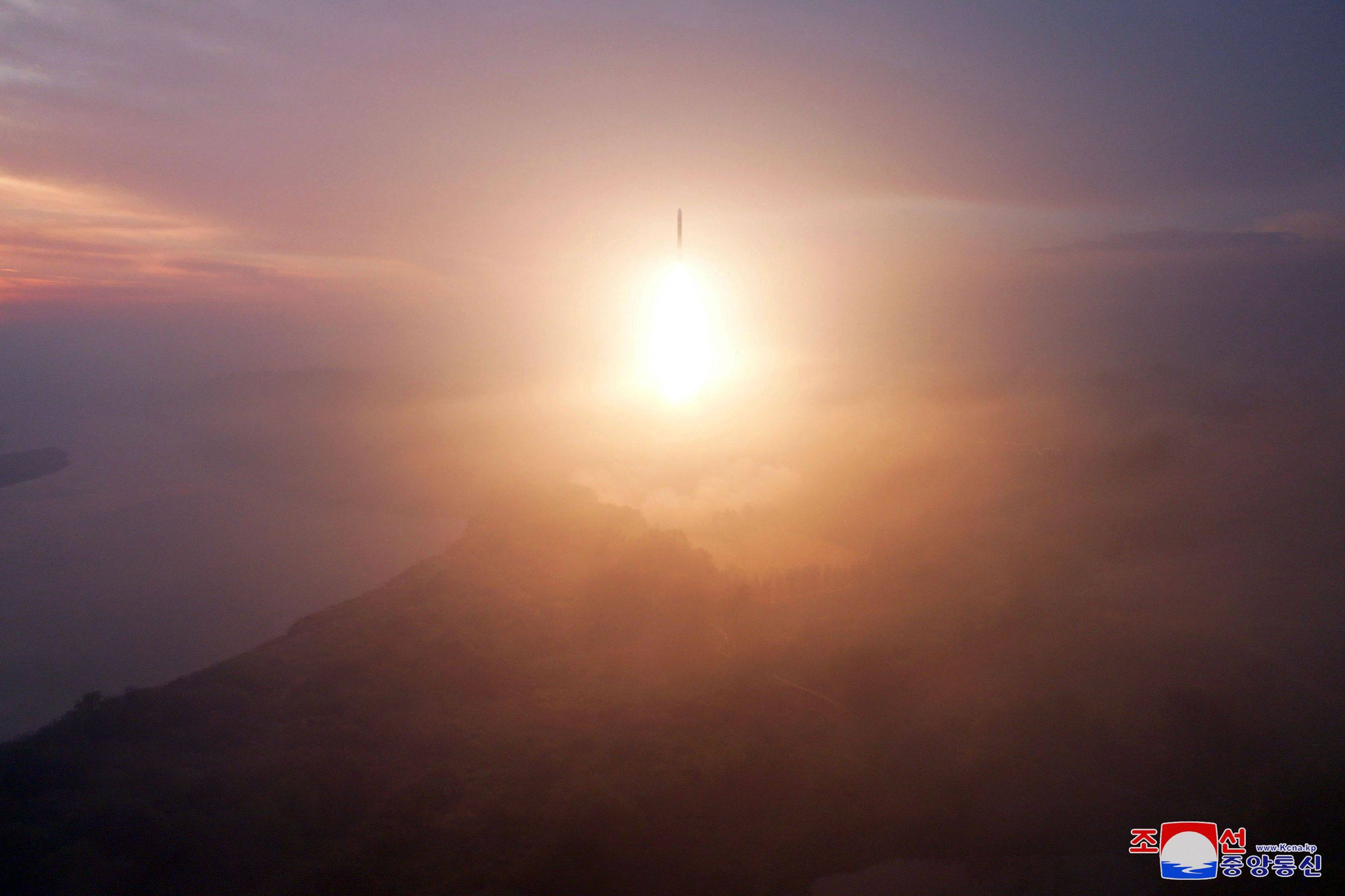 This picture taken and released by North Korea’s official Korean Central News Agency (KCNA) on October 31 shows the launch of an intercontinental ballistic missile during a test-fire conducted by the Missile Administration at an undisclosed location in North Korea. Photo: KCNA via KNS/ AFP