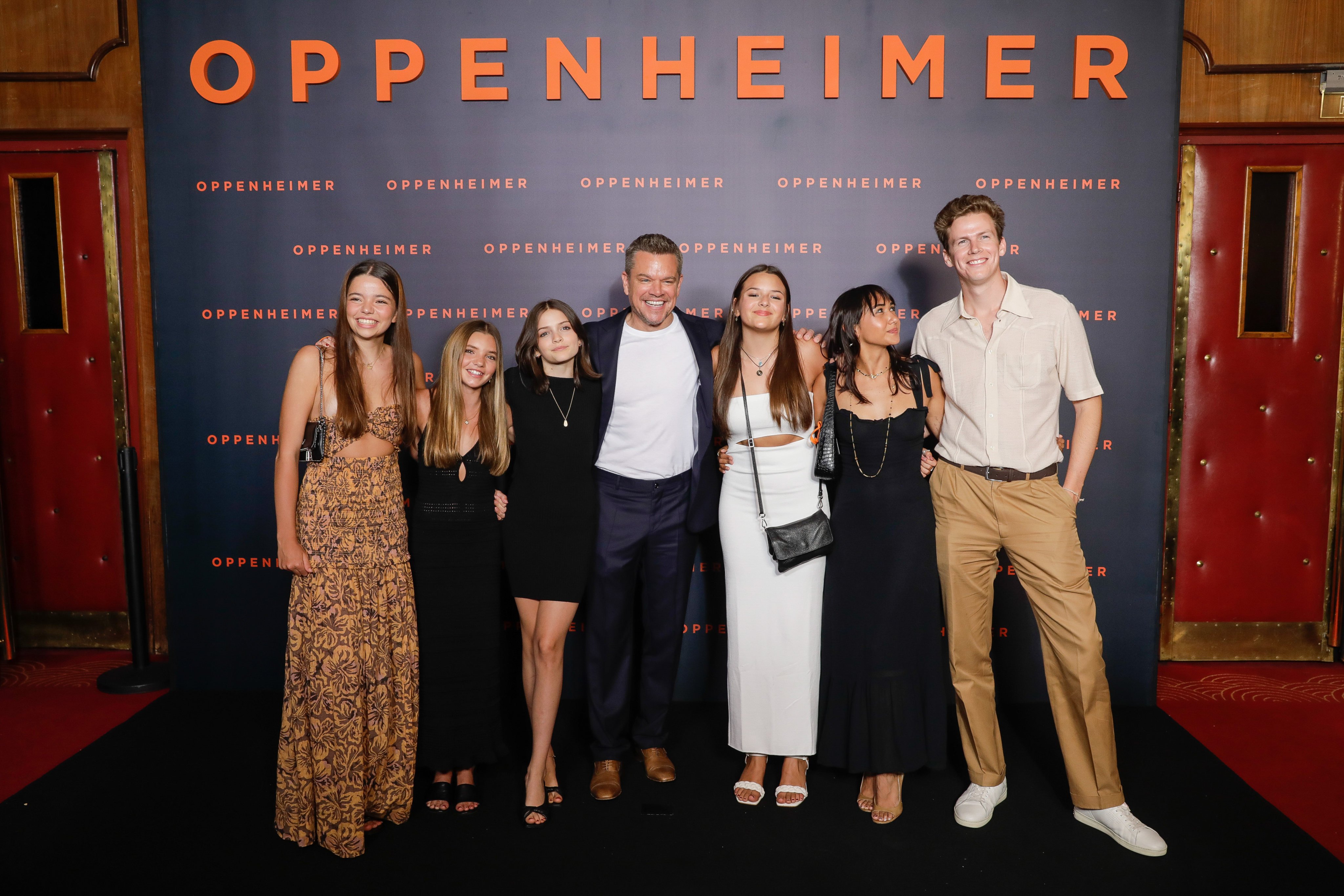 Matt Damon and his daughters at Oppenheimer’s Paris premiere in July 2023. Photo: Getty Images