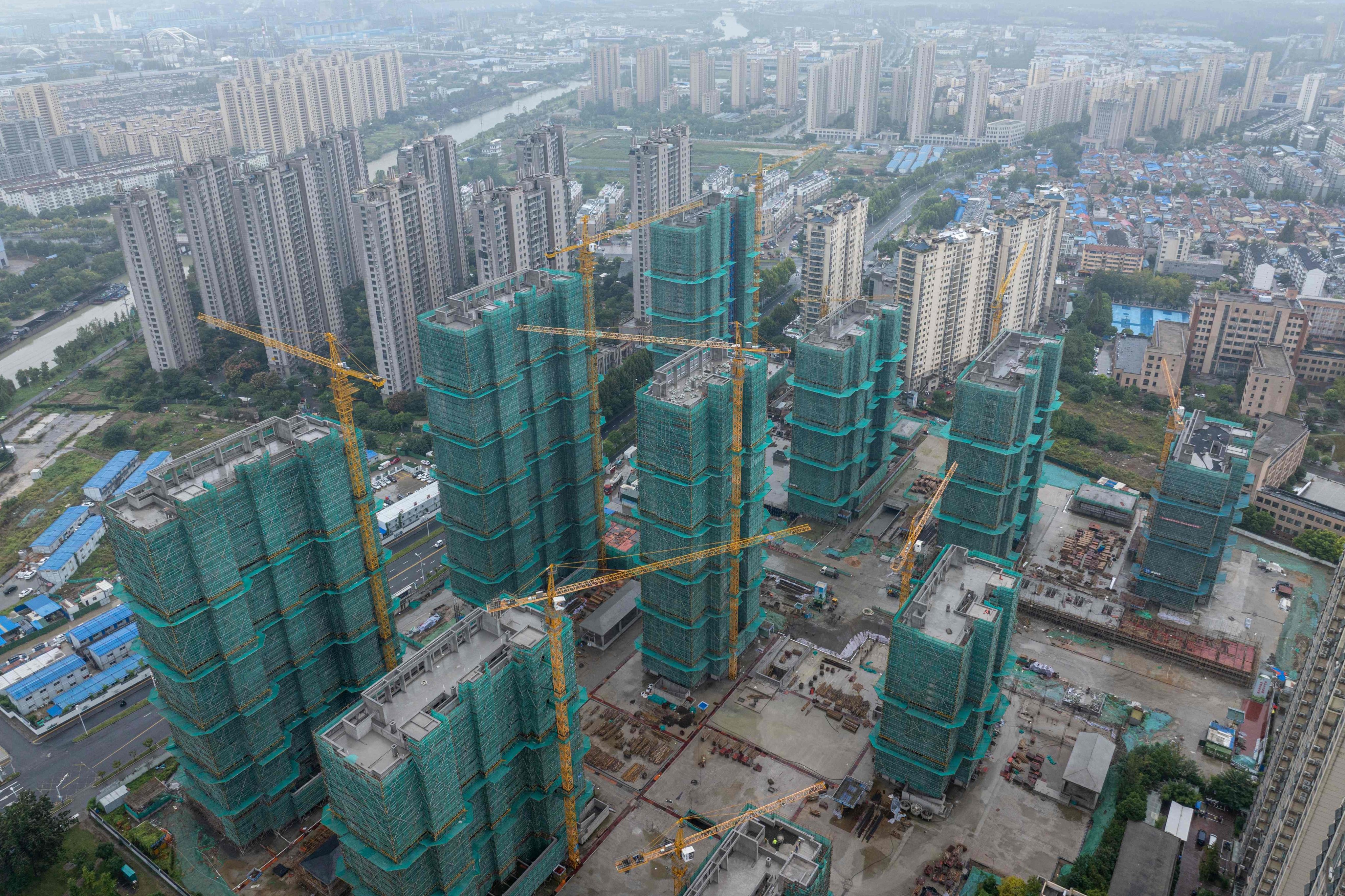 An aerial view of a housing complex under construction in Huaian, in eastern Jiangsu province on October 17, 2024. Photo: AFP