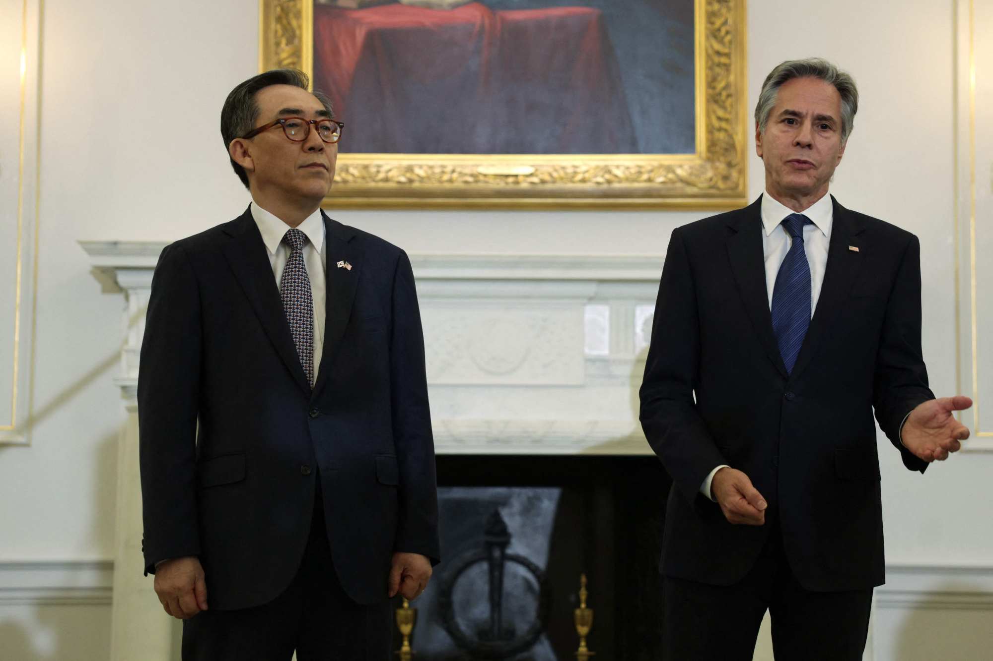 US Secretary of State Antony Blinken (right) with South Korean Foreign Minister Cho Tae-yul at the State Department in Washington on Thursday. Photo: Getty Images via AFP