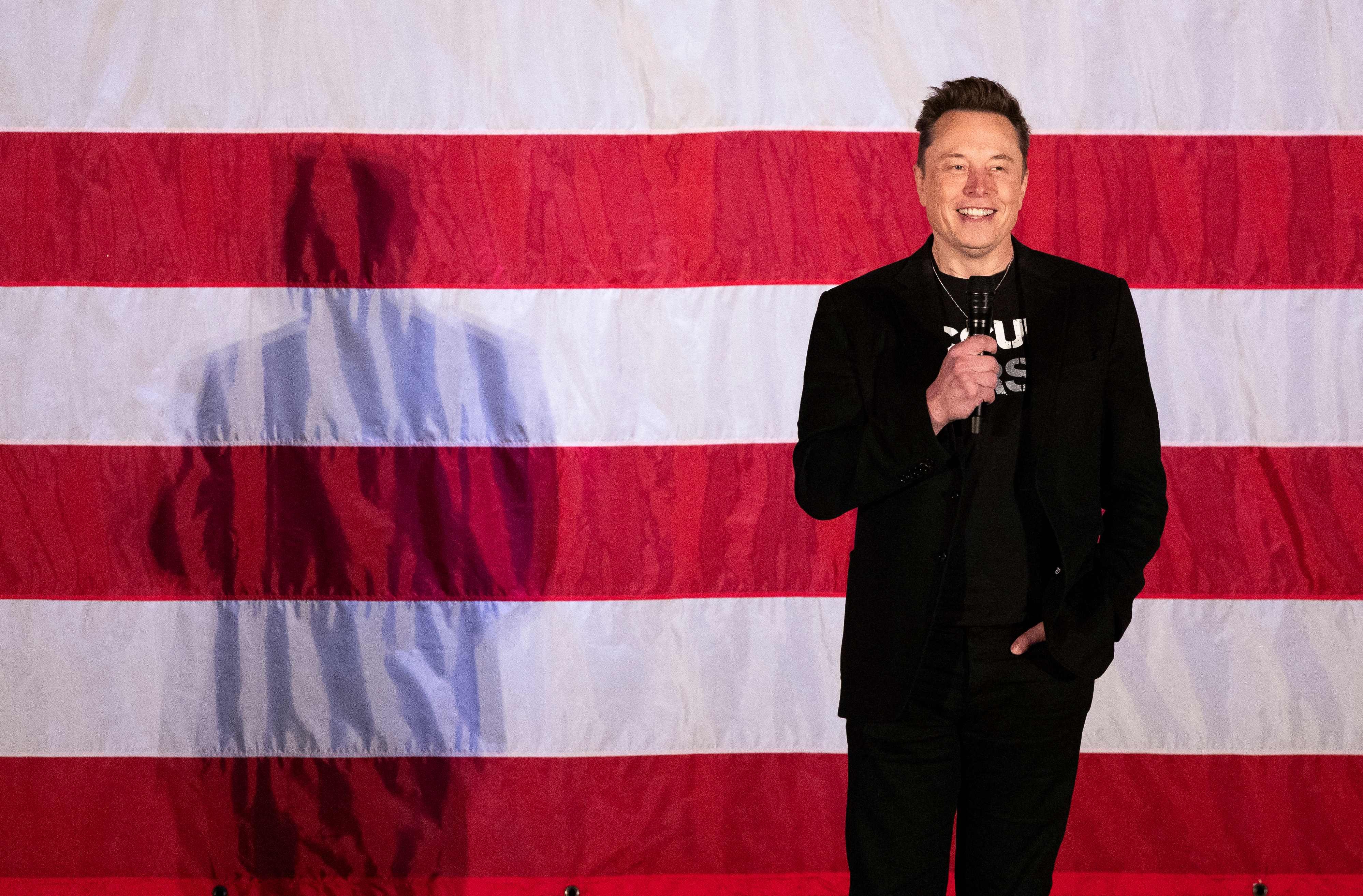 Elon Musk speaks during a town hall event hosted by his political organisation America PAC in support of former US president Donald Trump. Photo: AFP