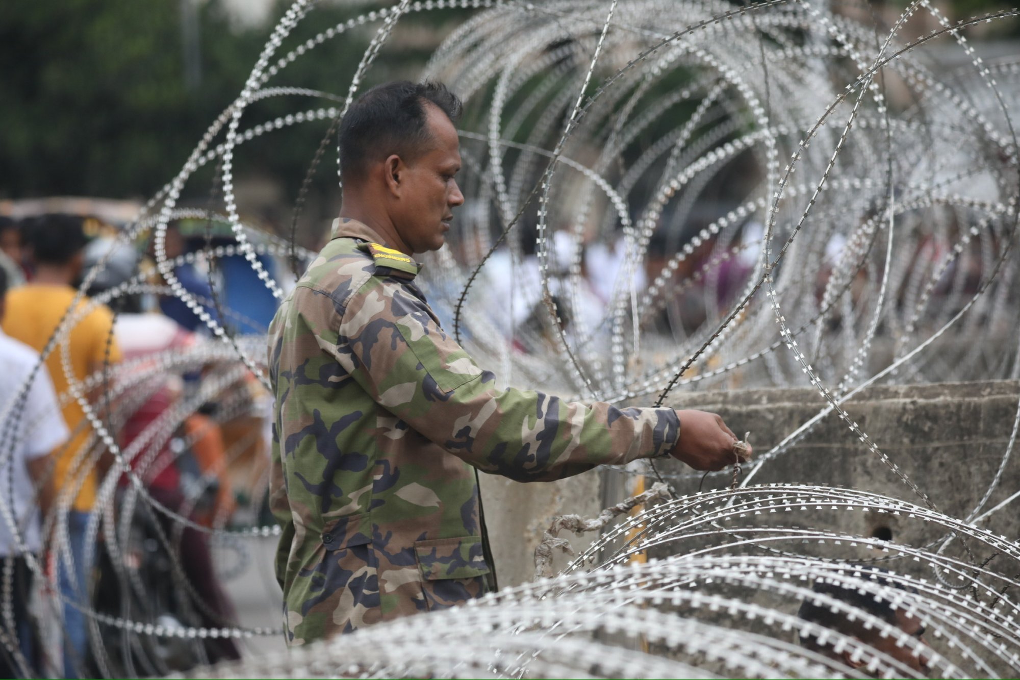 Barbed wire in front of the Bangladeshi president’s residence in Dhaka during the recent unrest. Photo: EPA