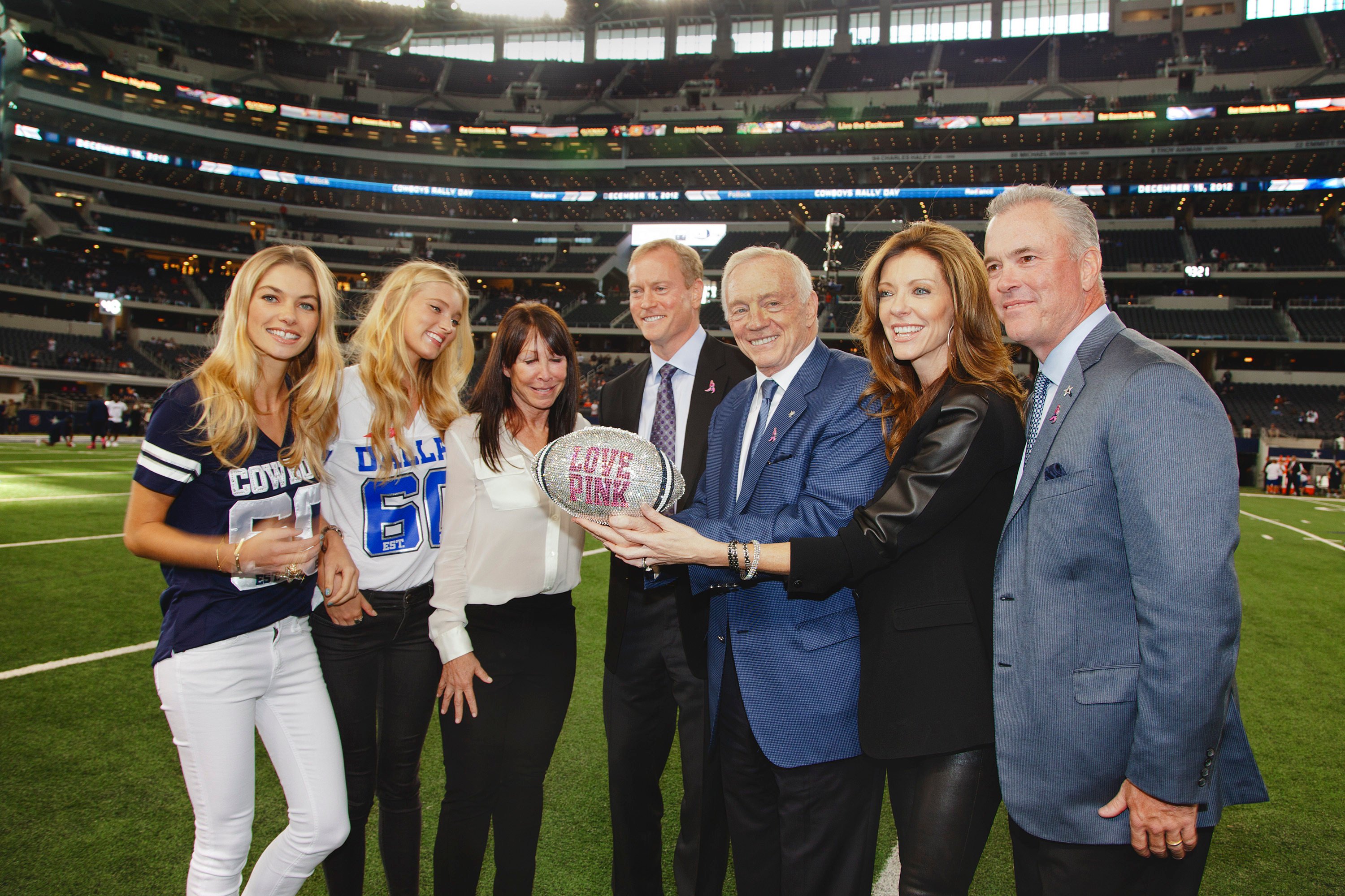 Jerry Jones Jr, Jerry Jones, Charlotte Jones and Stephen Jones at the Dallas Cowboys Stadium together in 2012. Photo: WireImage
