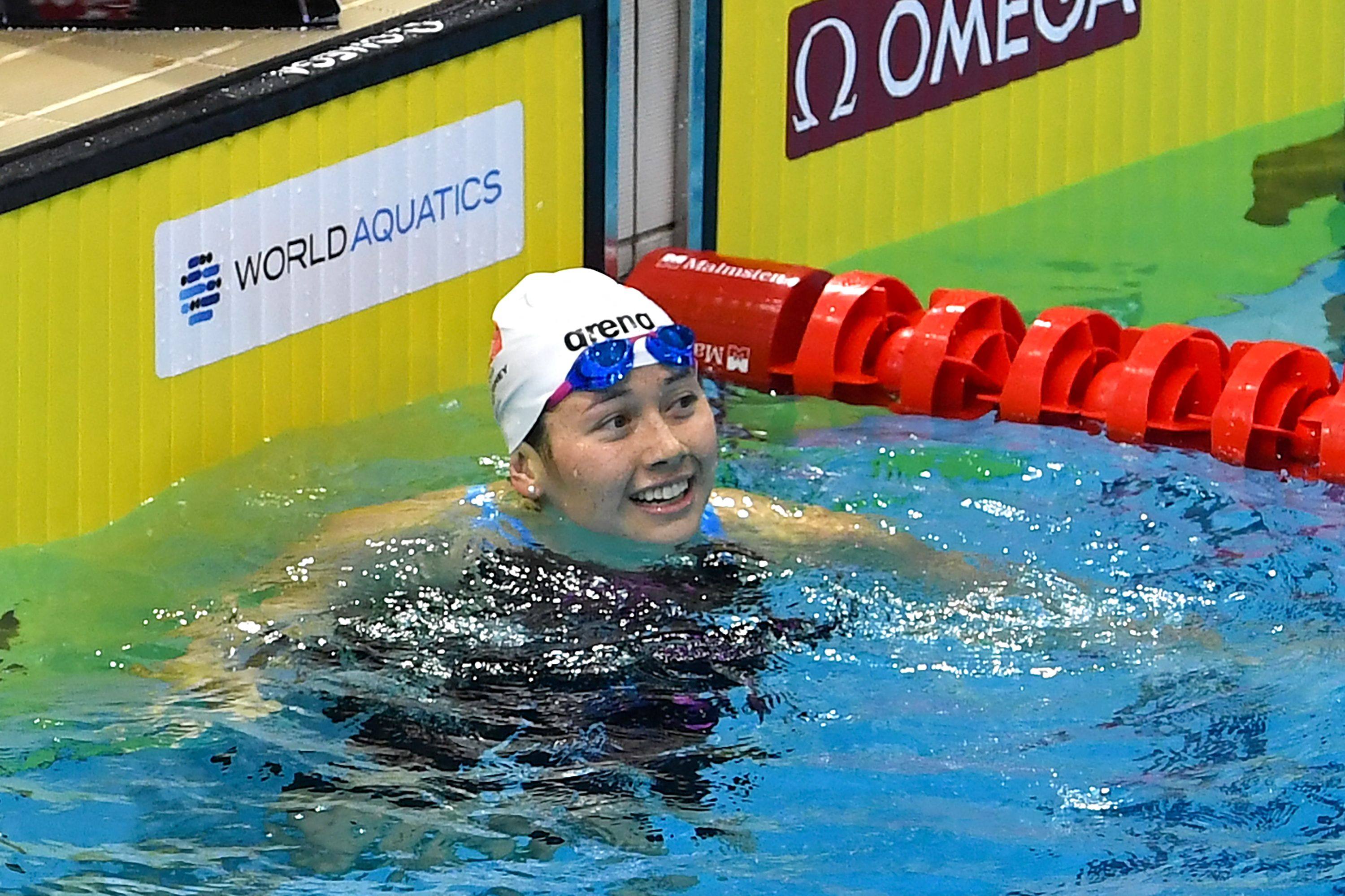 Hong Kong’s Siobhan Haughey, who won the 200m freestyle in Singapore, says Hong Kong swimming is “heading in the right direction”. Photo: AFP