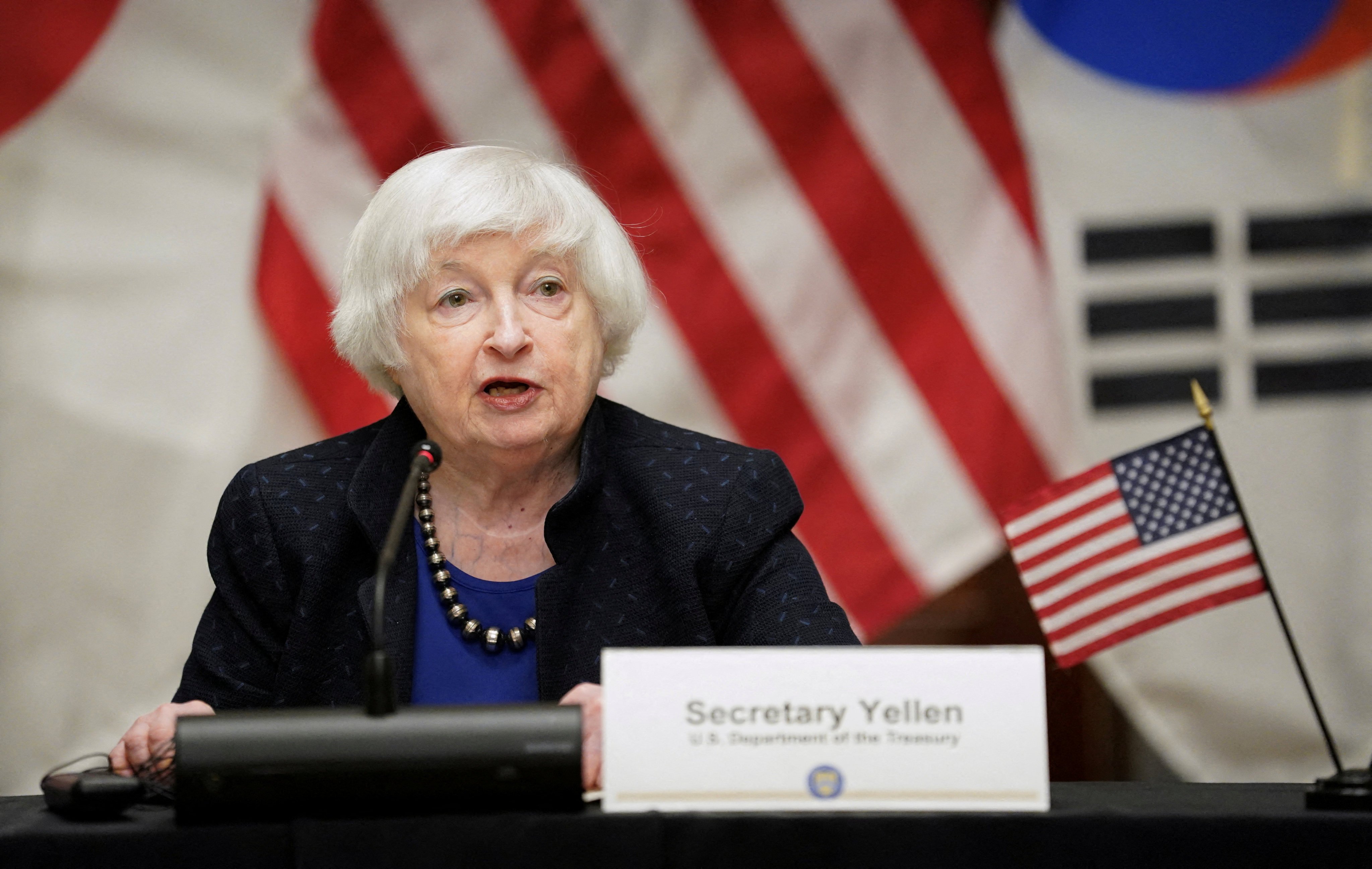 US Treasury Secretary Janet Yellen speaks during a meeting in Washington in April. Photo: Reuters