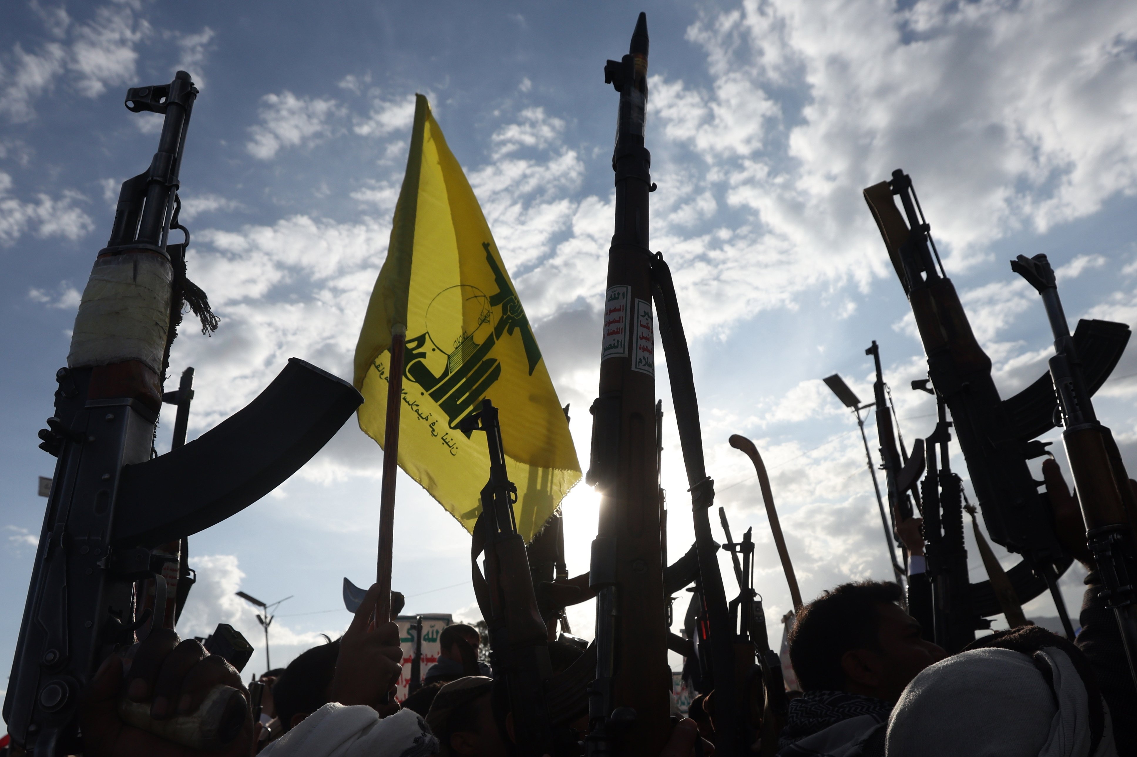 Houthi supporters hold up weapons at a rally in Sana’a, Yemen, on Friday. Photo: EPA-EFE